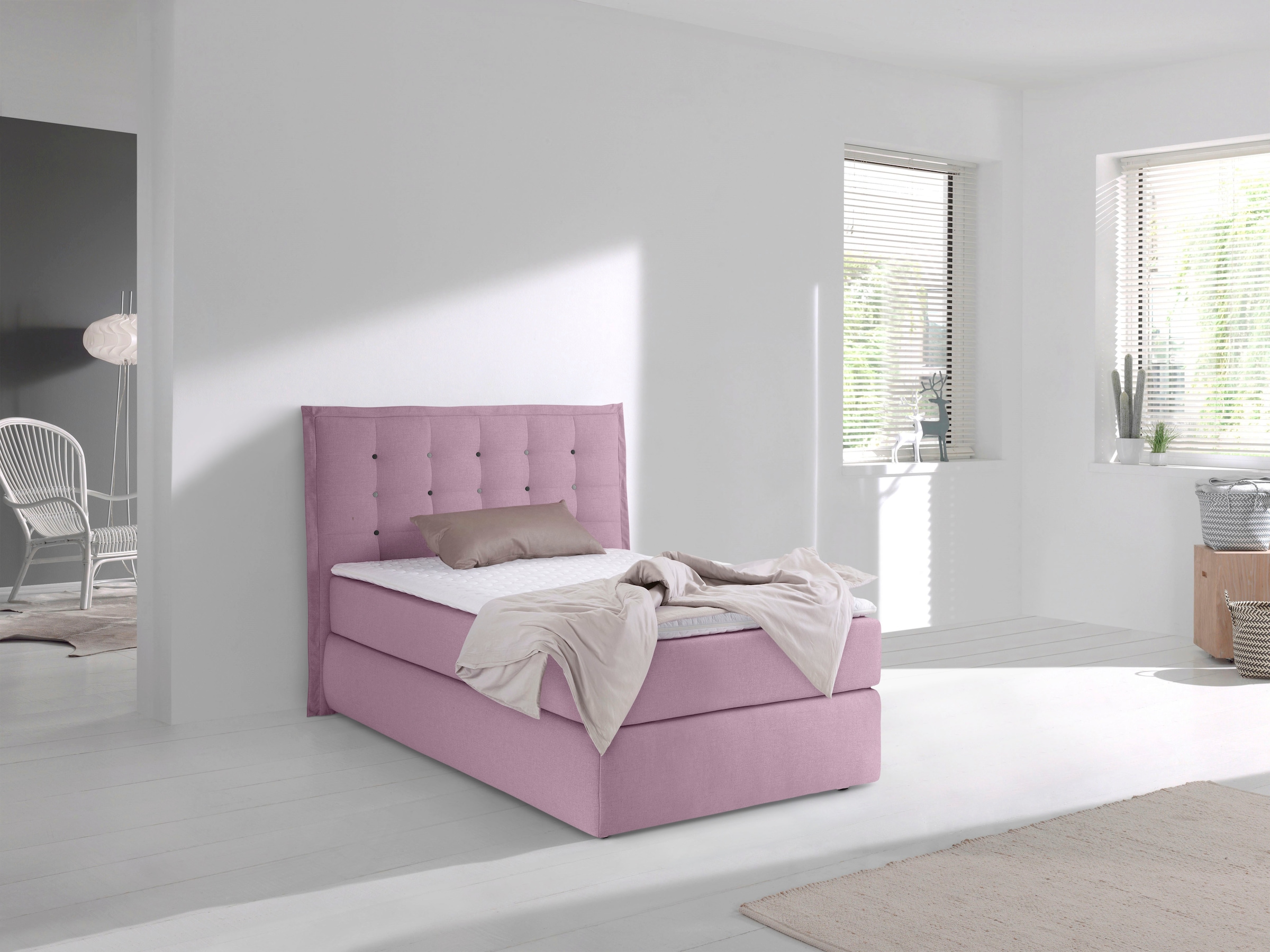 Home affaire Boxspringbett "Sagres" Kopfteil mit 2farbiger Flatterbiese und günstig online kaufen