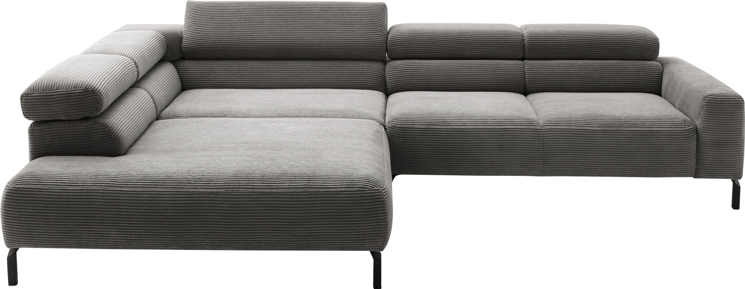 Places of Style Ecksofa »Antonelli, L-Form, inkl. Kopfteilverstellung, Breite 312 cm«, mit elektrischer Sitztiefenverstellung, in Cord, dunkelgrau