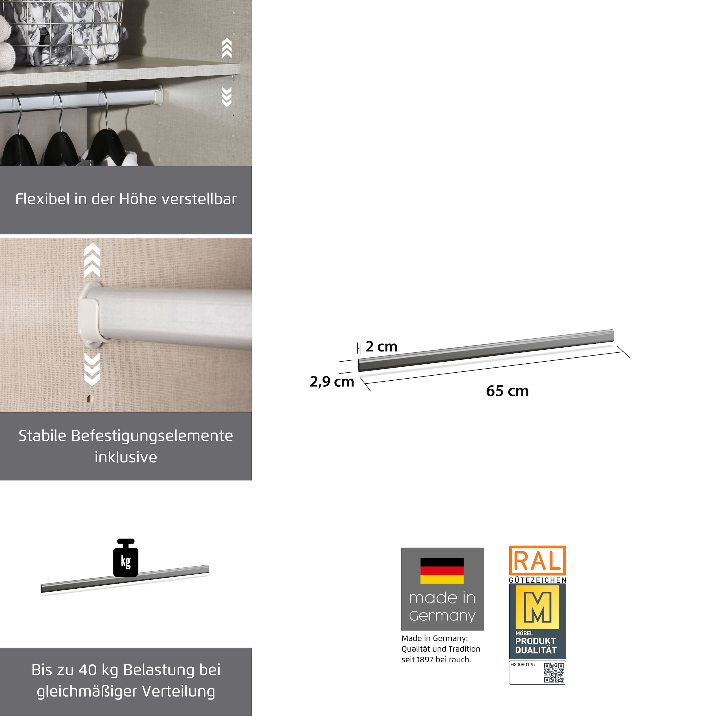 rauch Kleiderstange "Zubehör für Rauch-Schränke" Breite 65 cm, für Rauch-Sc günstig online kaufen