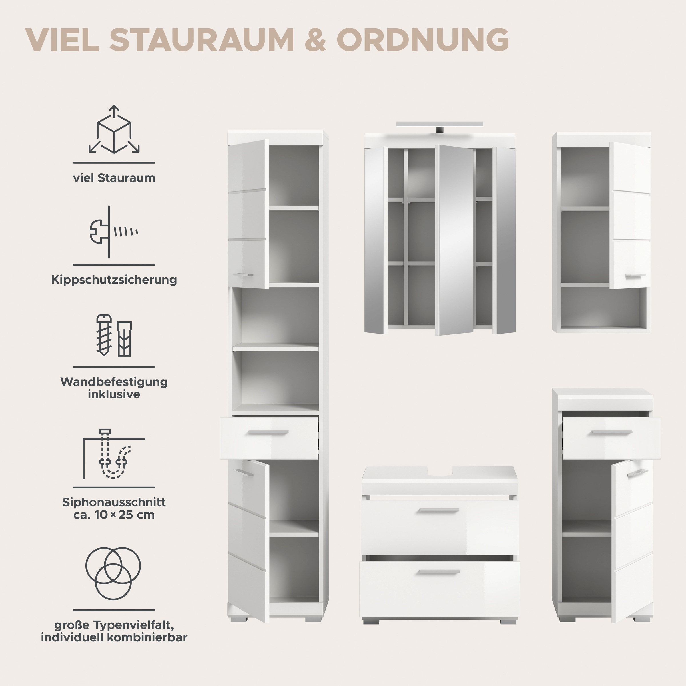 welltime Badmöbel-Set »SIENA, 5 teilig, bestehend aus:« Set, TOPSELLER!, 5 Stk. tlg.