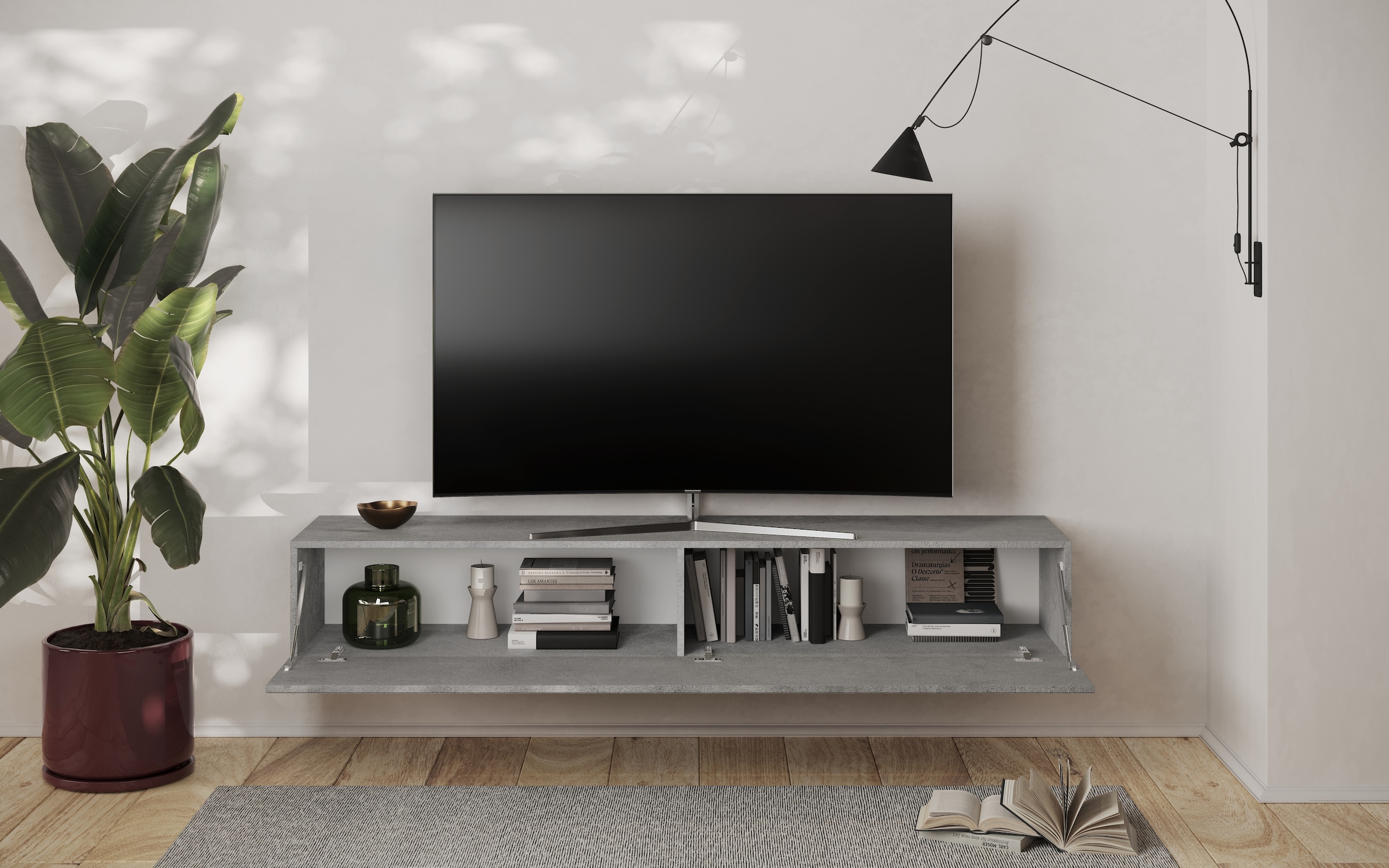 INOSIGN Lowboard »Snake Breite 180 cm, modernes TV-Board hängend mit 1 Klappe,«, TV-Möbel, TV-Schrank, Front mit Siebdruck