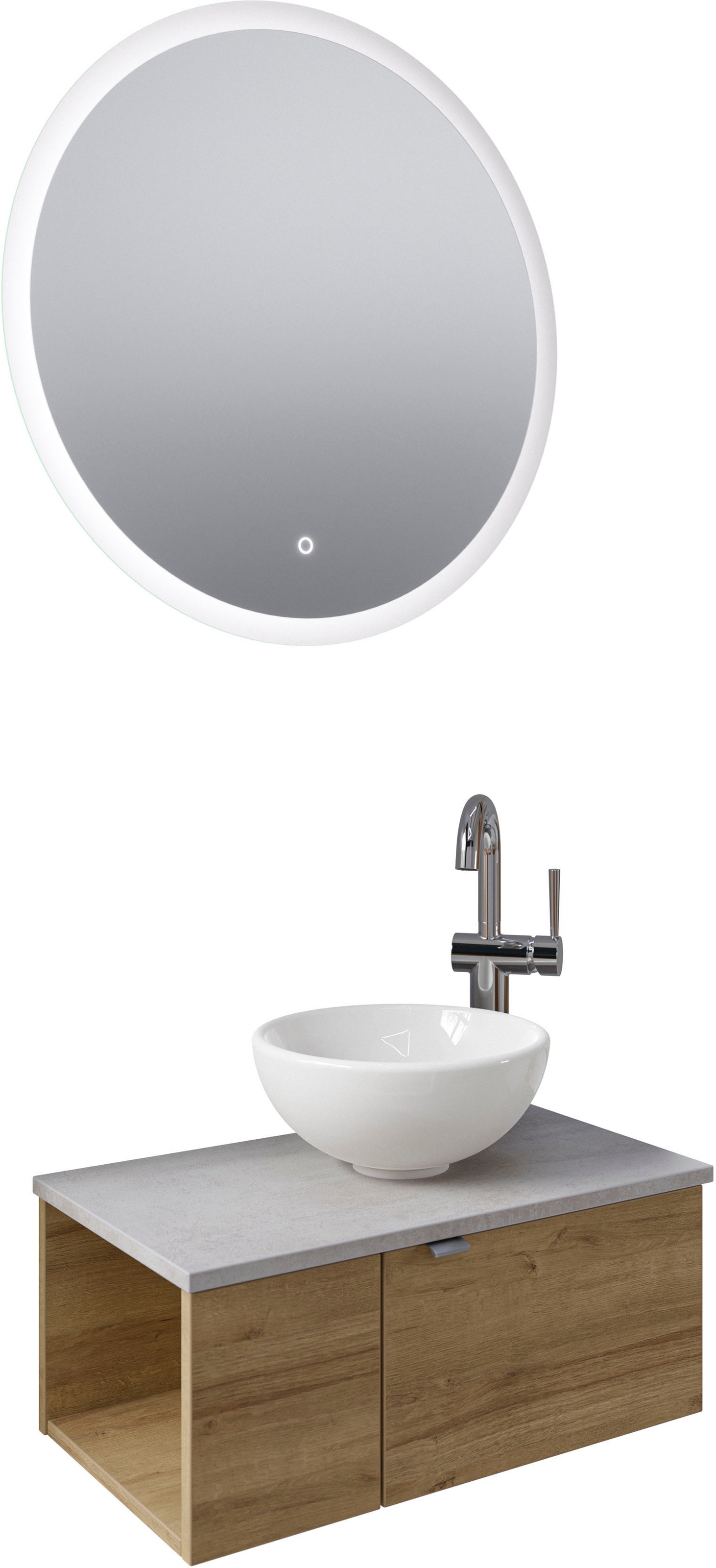 Saphir Badmöbel-Set »Serie 6915«, (4 St.), Gäste-Bad, 70 cm breit, mit LED-Spiegel, offenem Fach und 2 Türen