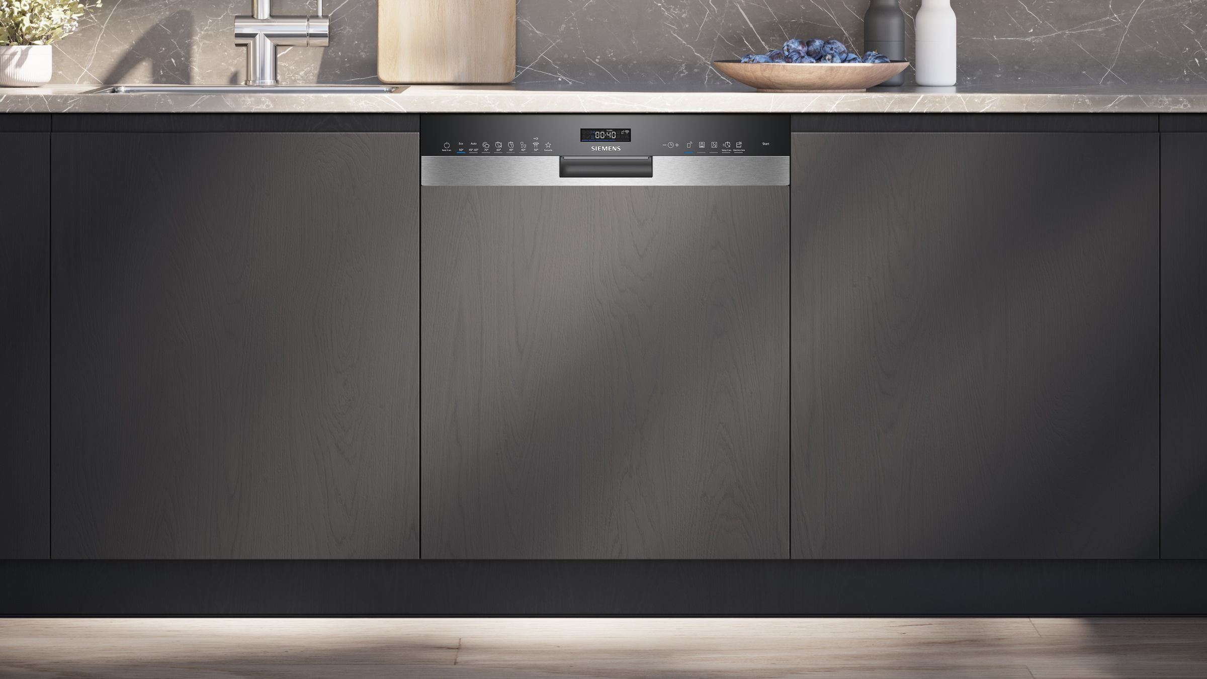 SIEMENS teilintegrierbarer Geschirrspüler iQ500 "SN55ES12CE" 14 Maßgedecke Made in Germany, Automatische Türöffnung für Effizienz