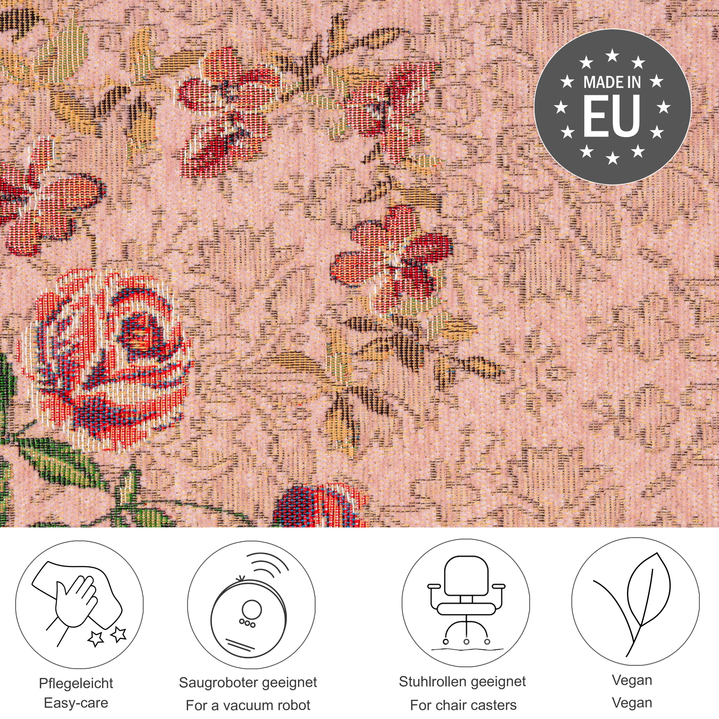 THEKO Teppich »Flomi Floral«, rechteckig, 3 mm Höhe, gewebt, Blumen Design, ideal im Wohnzimmer & Schlafzimmer