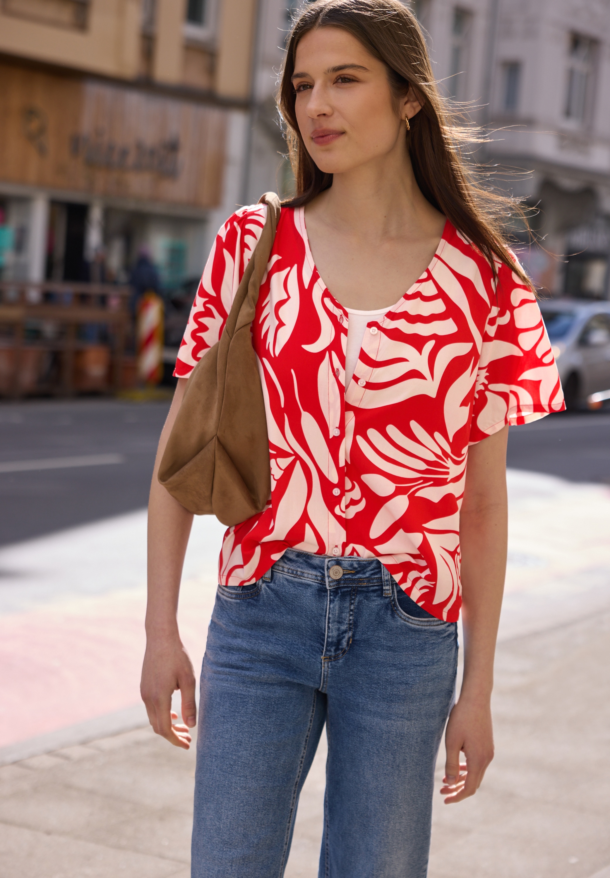 STREET ONE STUDIO Kurzarmbluse aus softer Viskose