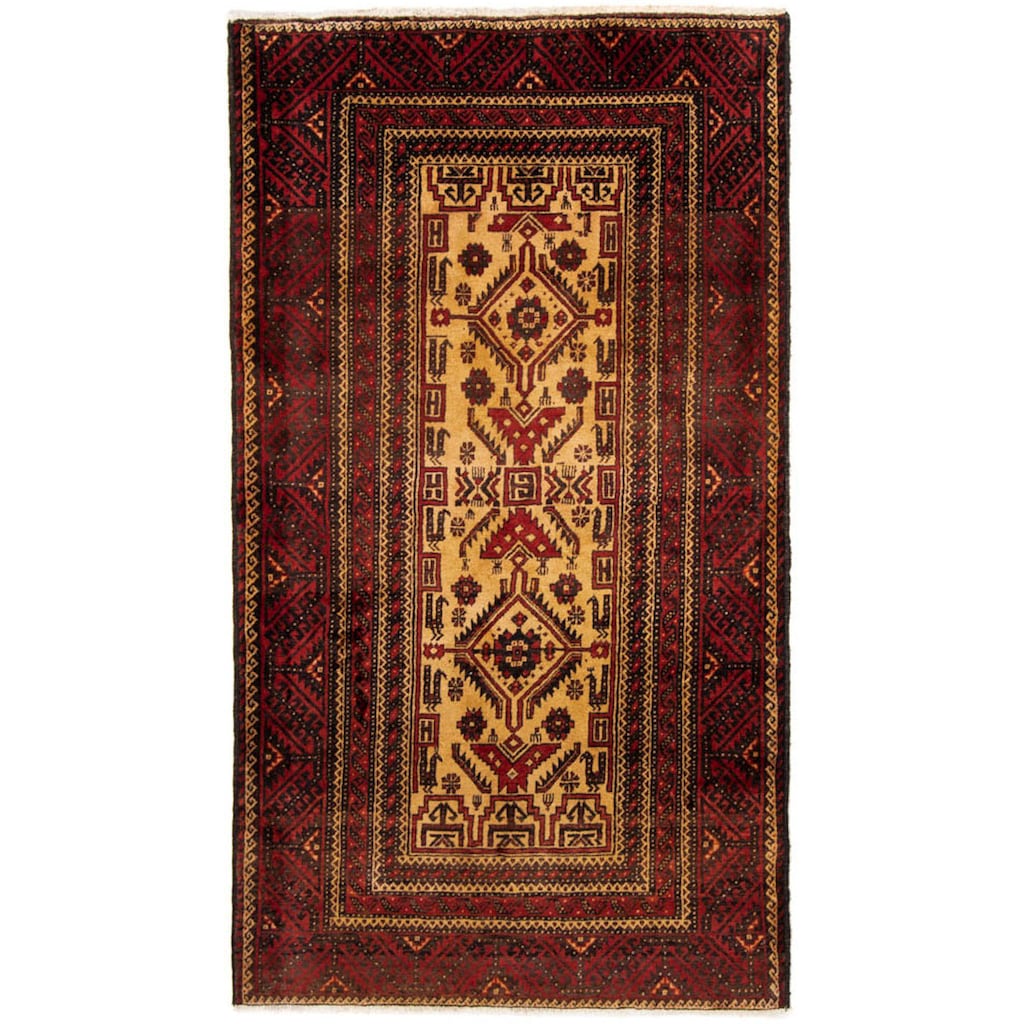 Wohnen Teppiche morgenland Hochflor-Läufer »Belutsch Medaillon Rosso 202 x 113 cm«, rechteckig, 0,8 mm Höhe, Handgeknüpft rot