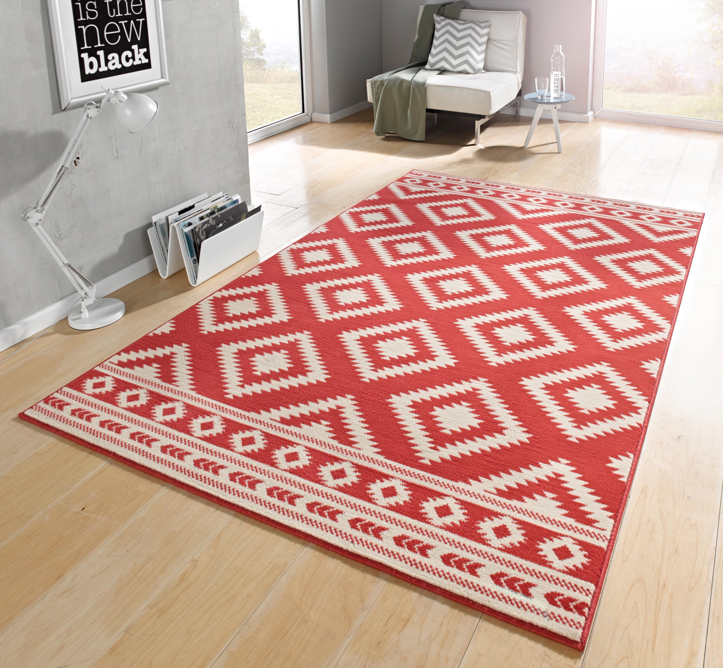 HANSE Home Teppich »Ethno«, rechteckig, 9 mm Höhe, Kurzflor, Velours Haptik, Rauten Muster, Gekettelt