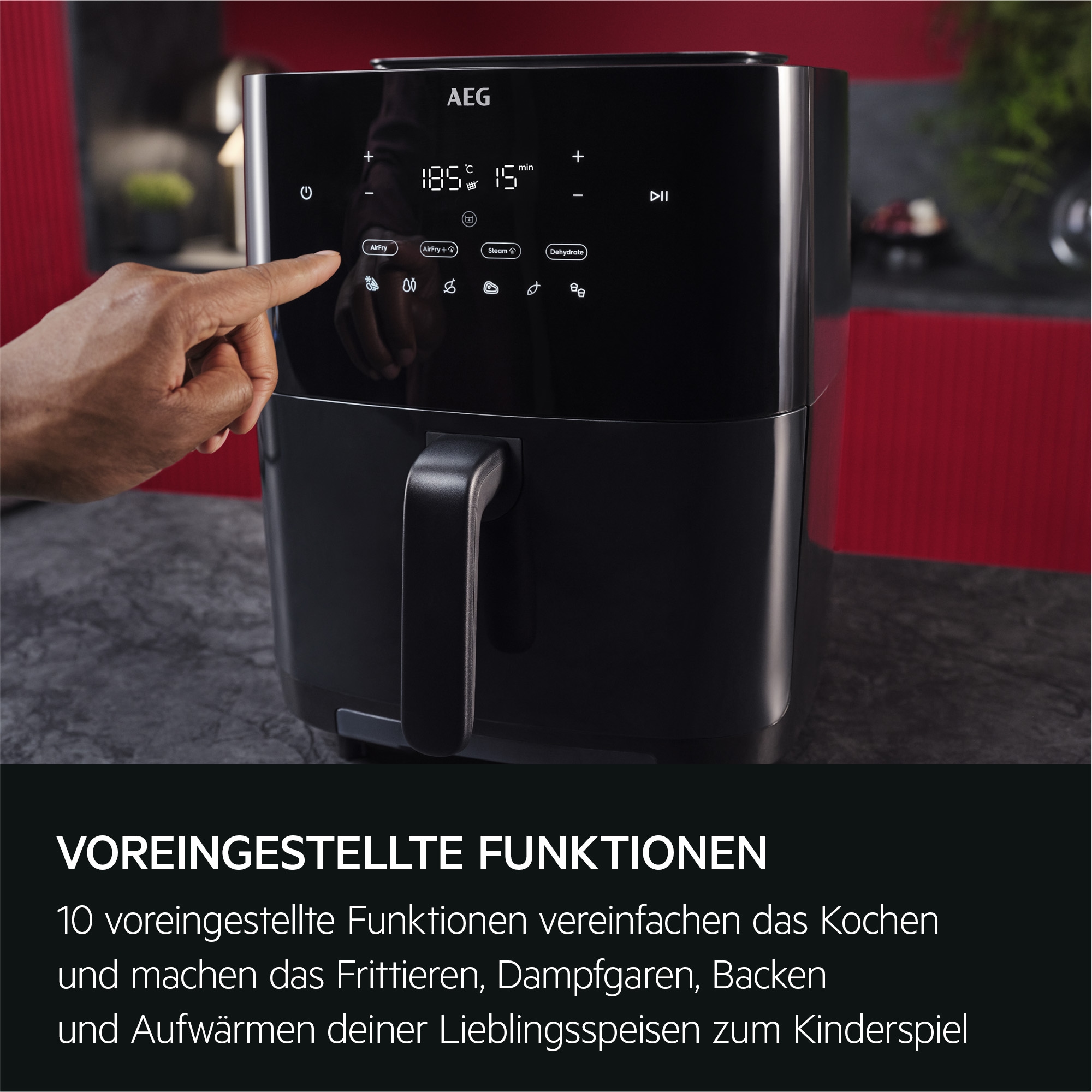AEG Heißluftfritteuse »8000 (AAF7SB) 10 voreingestellte Funktionen«, 1700 W, Frittieren, Dampfgaren, Backen, Aufwärmen