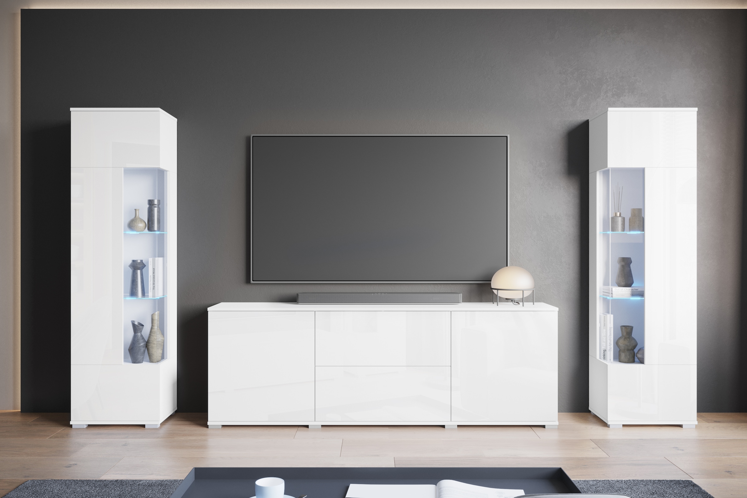 INOSIGN Wohnwand "KENIA", (Komplett-Set, 3 St.), Vitrinen mit Eckverglasung günstig online kaufen
