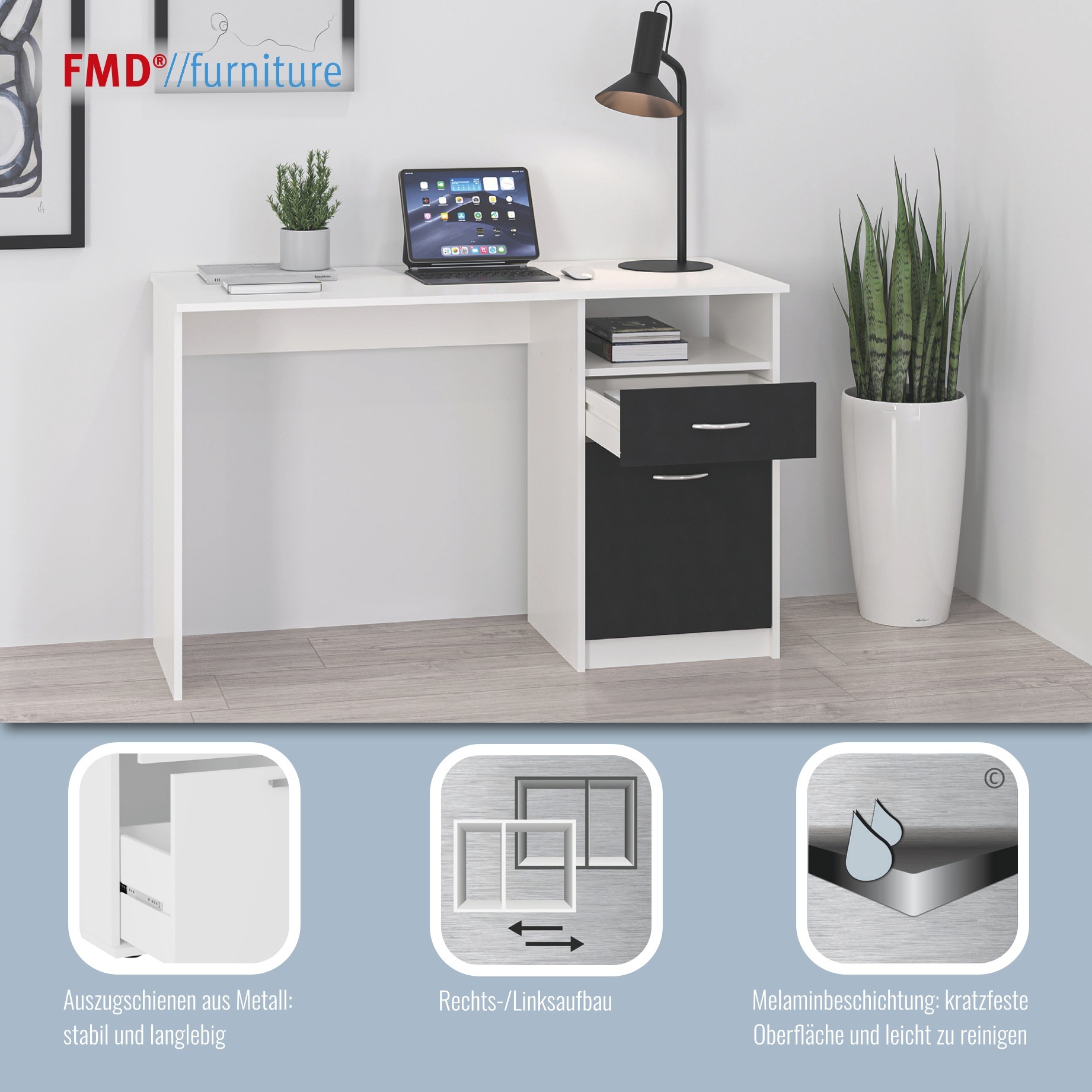 FMD Jackson Desk Concrete White 123cm 2