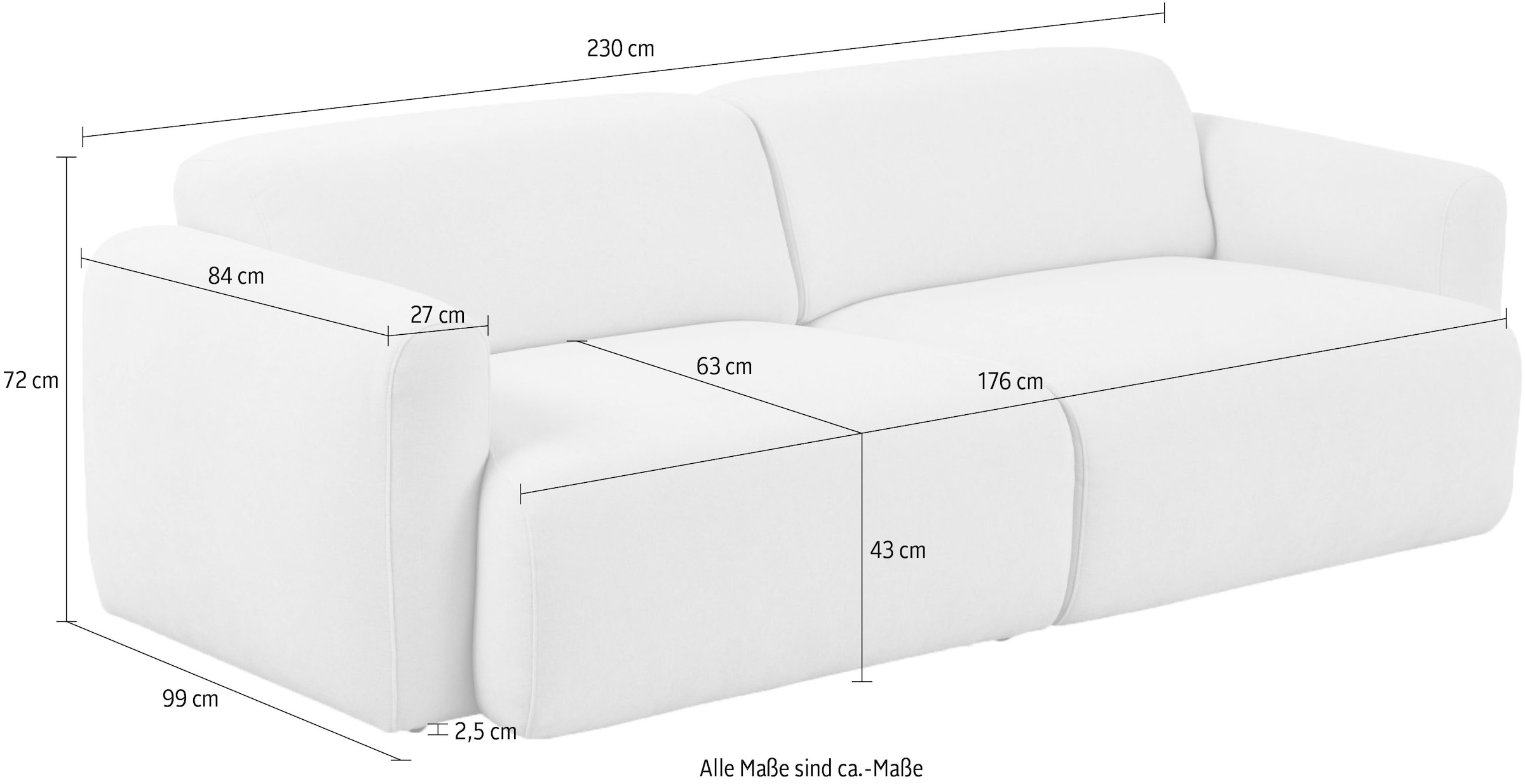 andas 3-Sitzer »Myrland«, Breite 230 cm, Chenille, Easy Clean Stoff, mit Kaltschaum