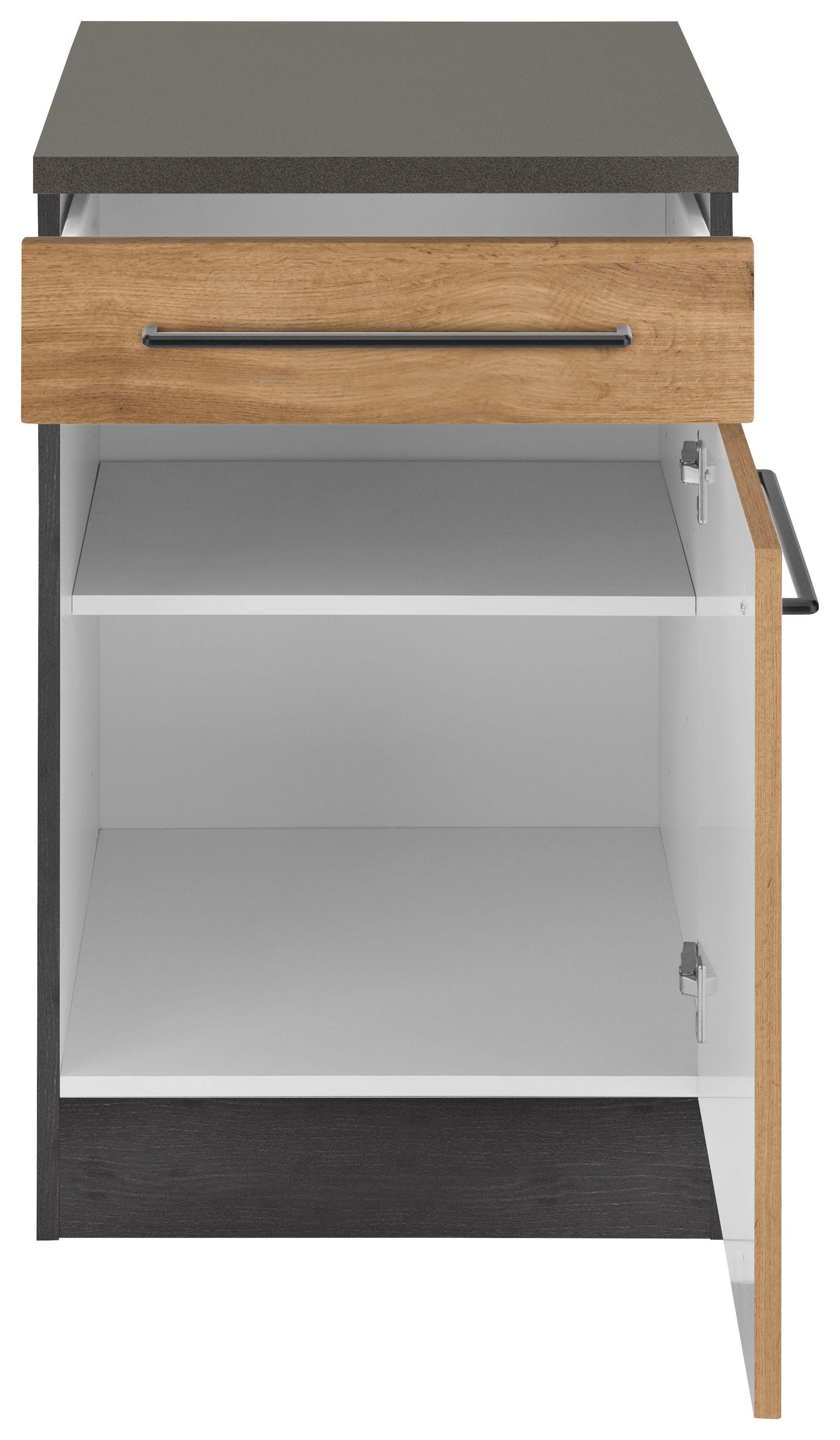 KOCHSTATION Unterschrank »KS-Tulsa«, 50 cm breit, 1 Tür, 1 Schubkasten, schwarzer Metallgriff, MDF Front