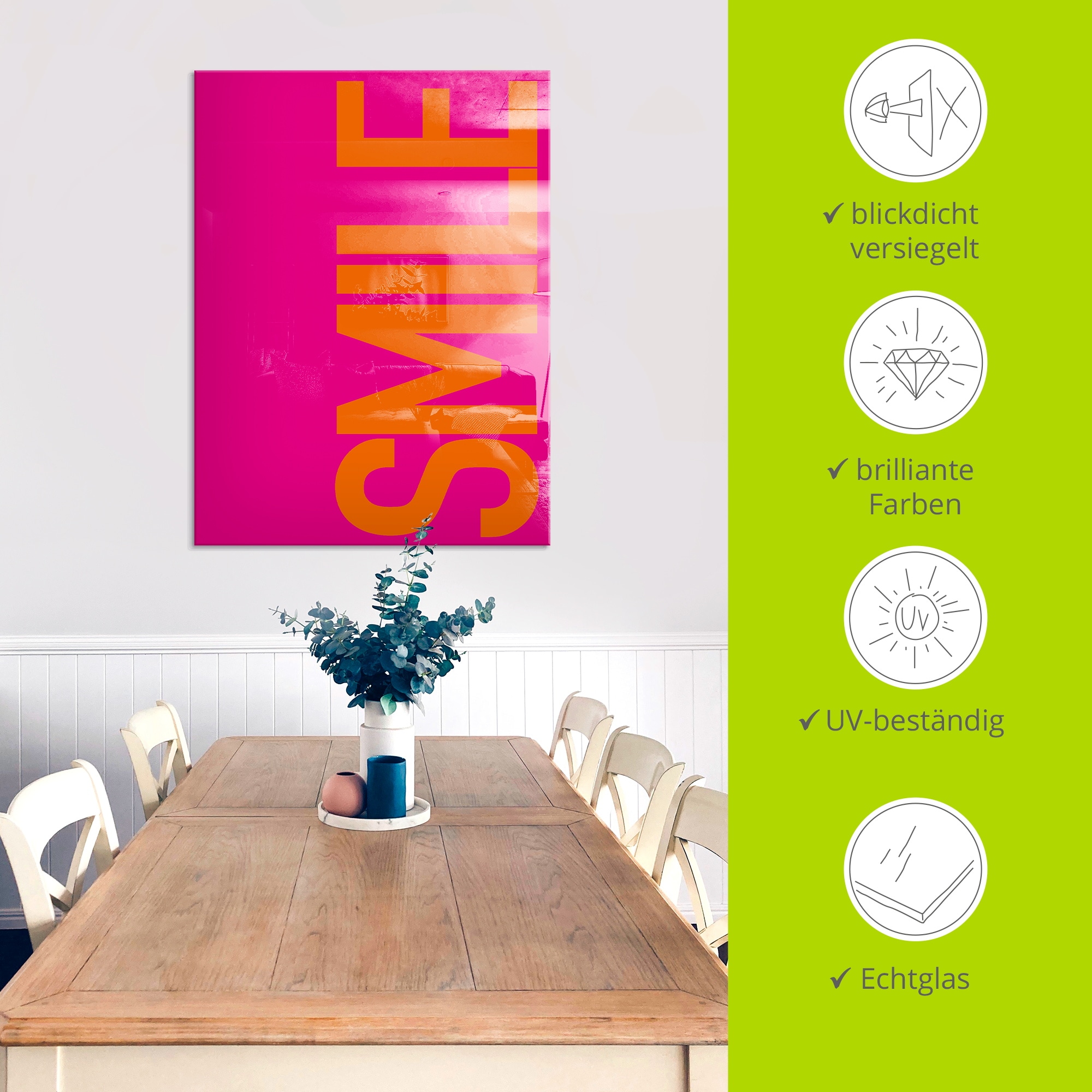 Artland Glasbild »Smile« Sprüche & Texte 1 Stk. tlg. in verschiedenen Größen