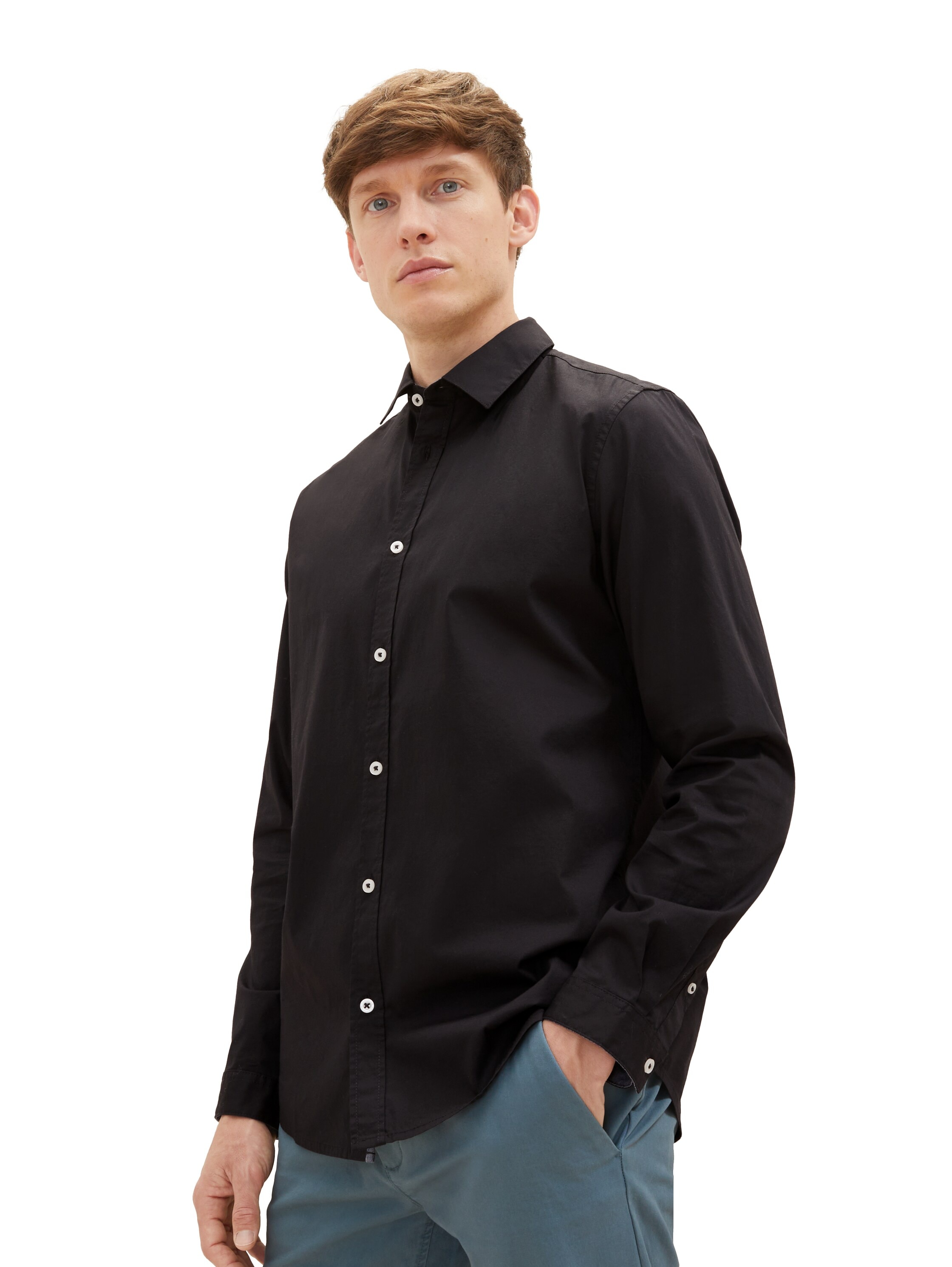 Tom Tailor Herren Langarm Hemd STRETCH POPLIN - Regular Fit günstig online kaufen