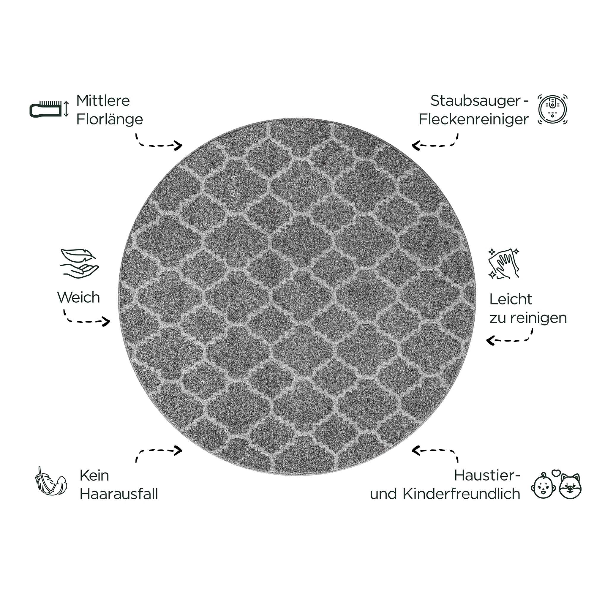 Sanat Teppich »Boho 8202« rund 10 mm Höhe Kurzflor, robust, Boho, Scandic, für Fussbodenheizung geeignet