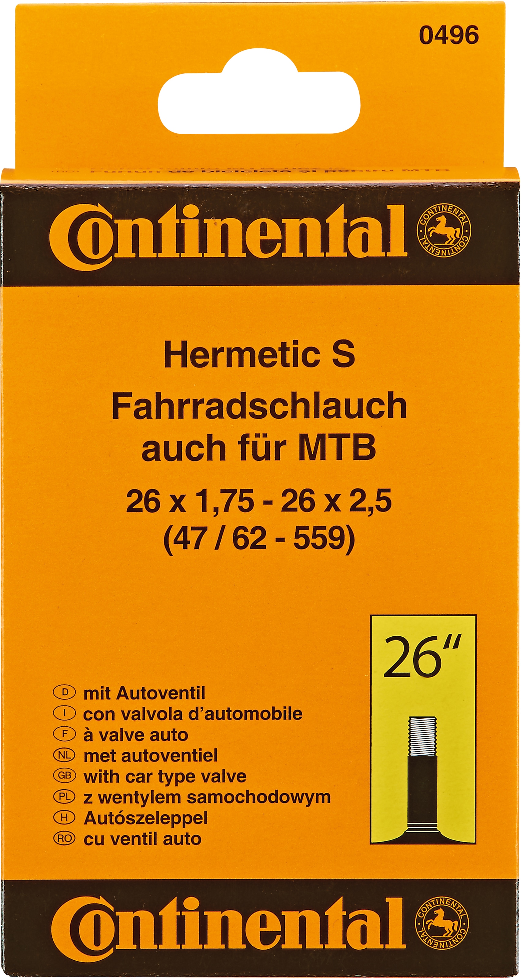PROPHETE Fahrradschlauch "Continental", 48mm, Autoventil (AV), 26 Zoll (66,04cm), schwarz, Fahrradschläuche