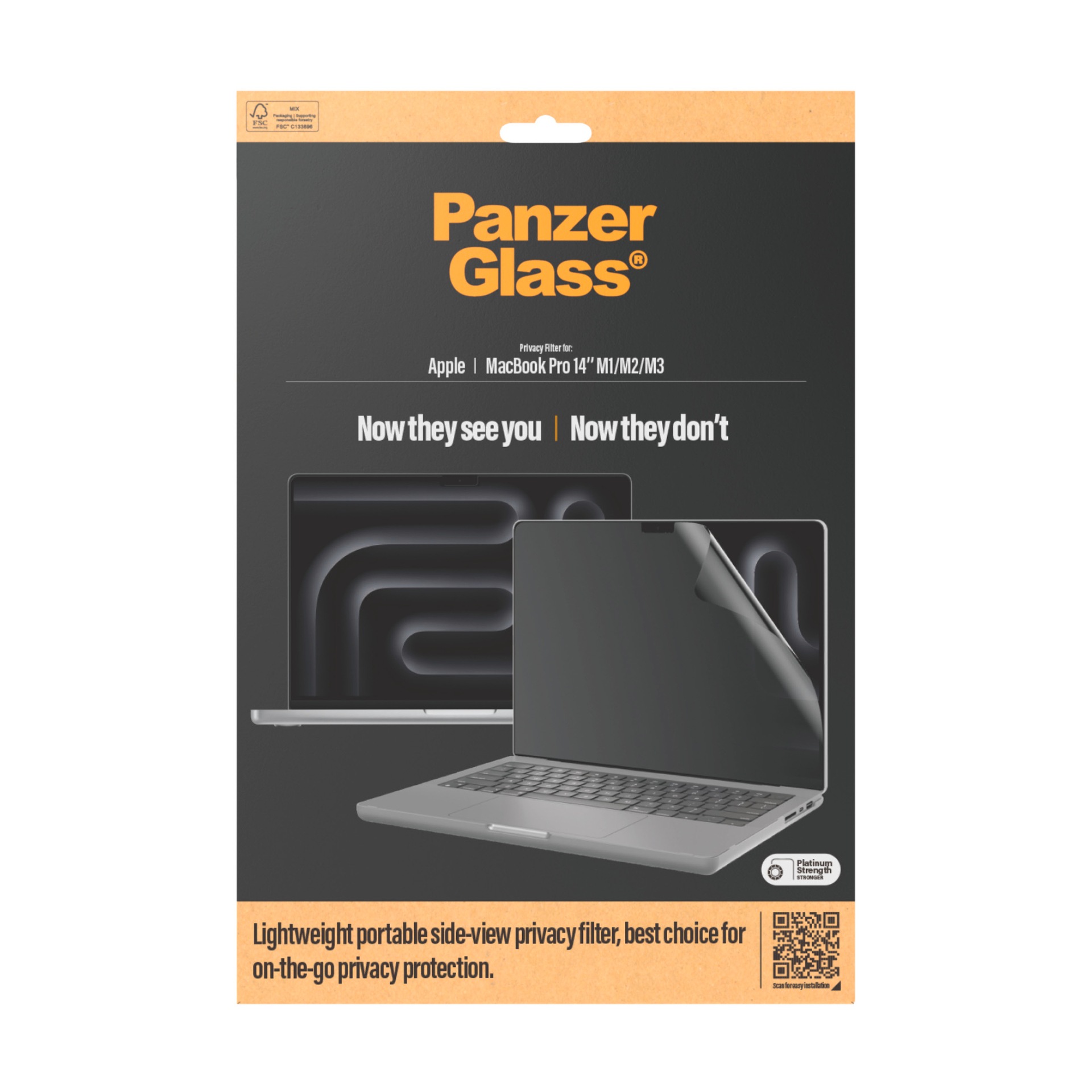 CARE by PanzerGlass Displayschutzfolie »Privacy Filter Screen Protector«, für Apple MacBook Pro 14 (M1/M2/M3/M4), Displayschutz, Schutzfolie, Blickschutz, kratz- & stoßfest