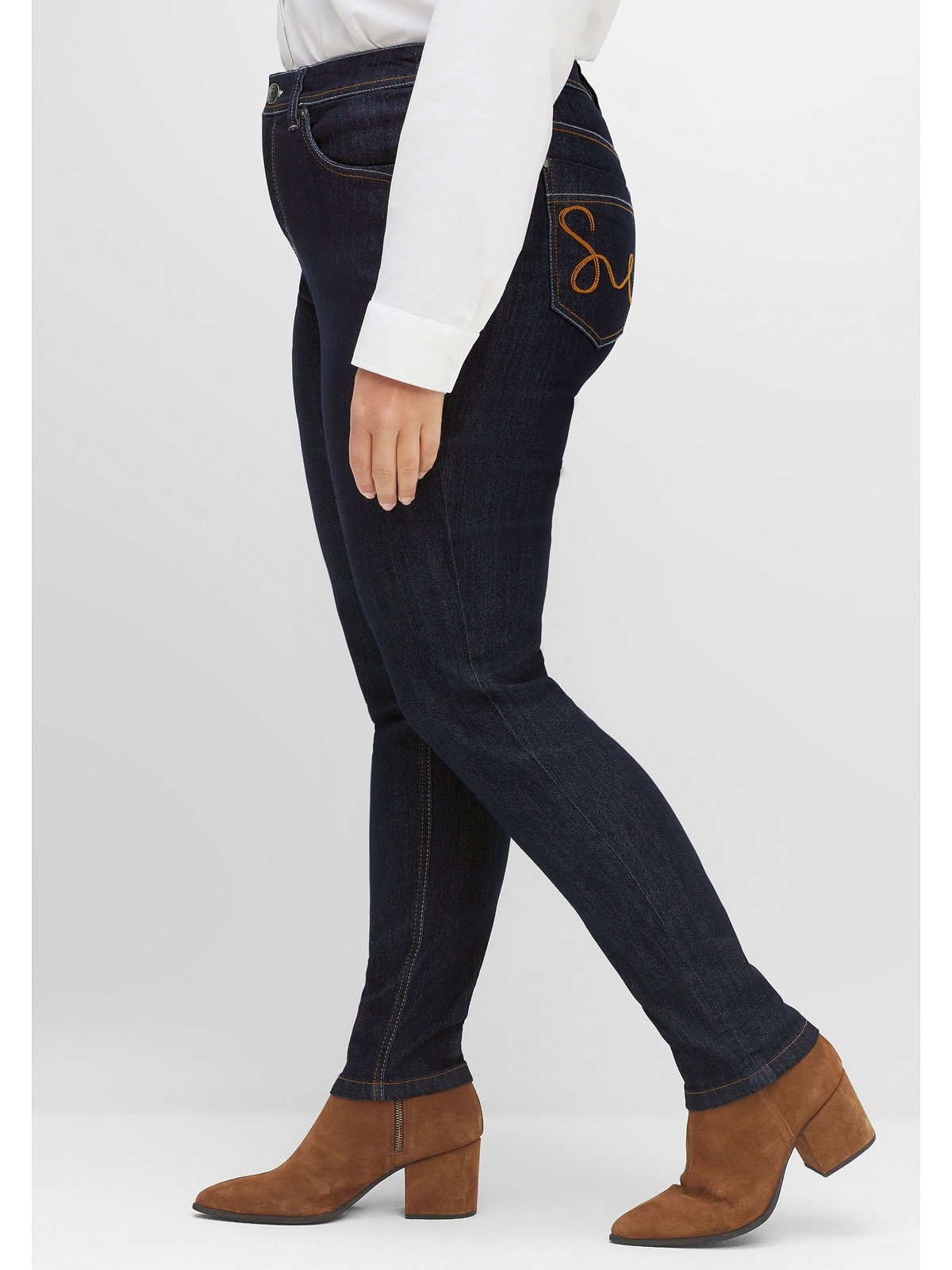 Sheego Stretch-Jeans »Große Größen«, »Die Schmale« mit zweifarbigen Kontrastnähten