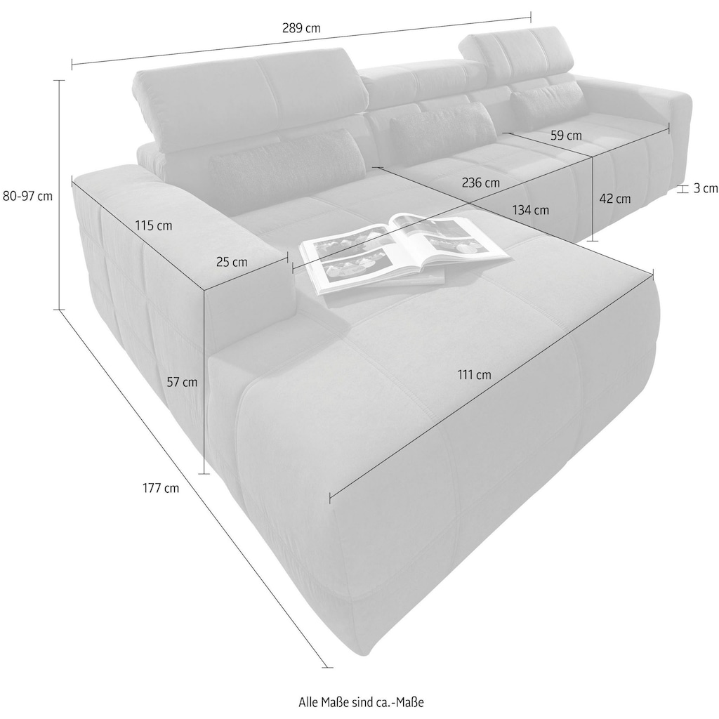 DOMO collection Ecksofa »Brandon große Ausführung B/T/H: 289/177/80 cm, auch in Leder und Cord«