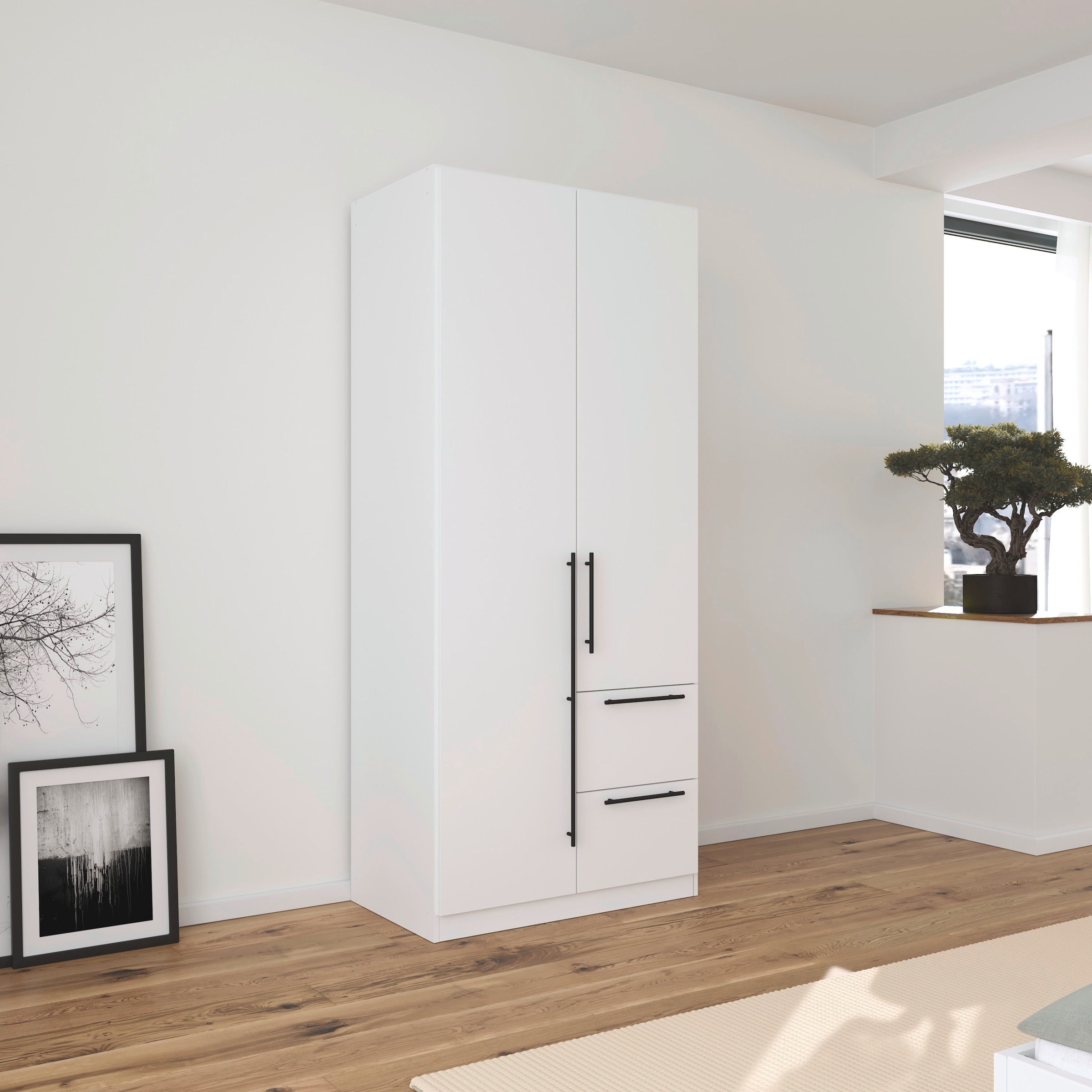 rauch Kleiderschrank »Drehtürenschrank Schrank Garderobe Wäscheschrank Schlafzimmer AVOLA«, (in 3 verschiedenen Ausstattungen BASIC/CLASSIC/PREMIUM), mit hochwertigen Stangengriffen in Schwarz aus Metall MADE IN GERMANY