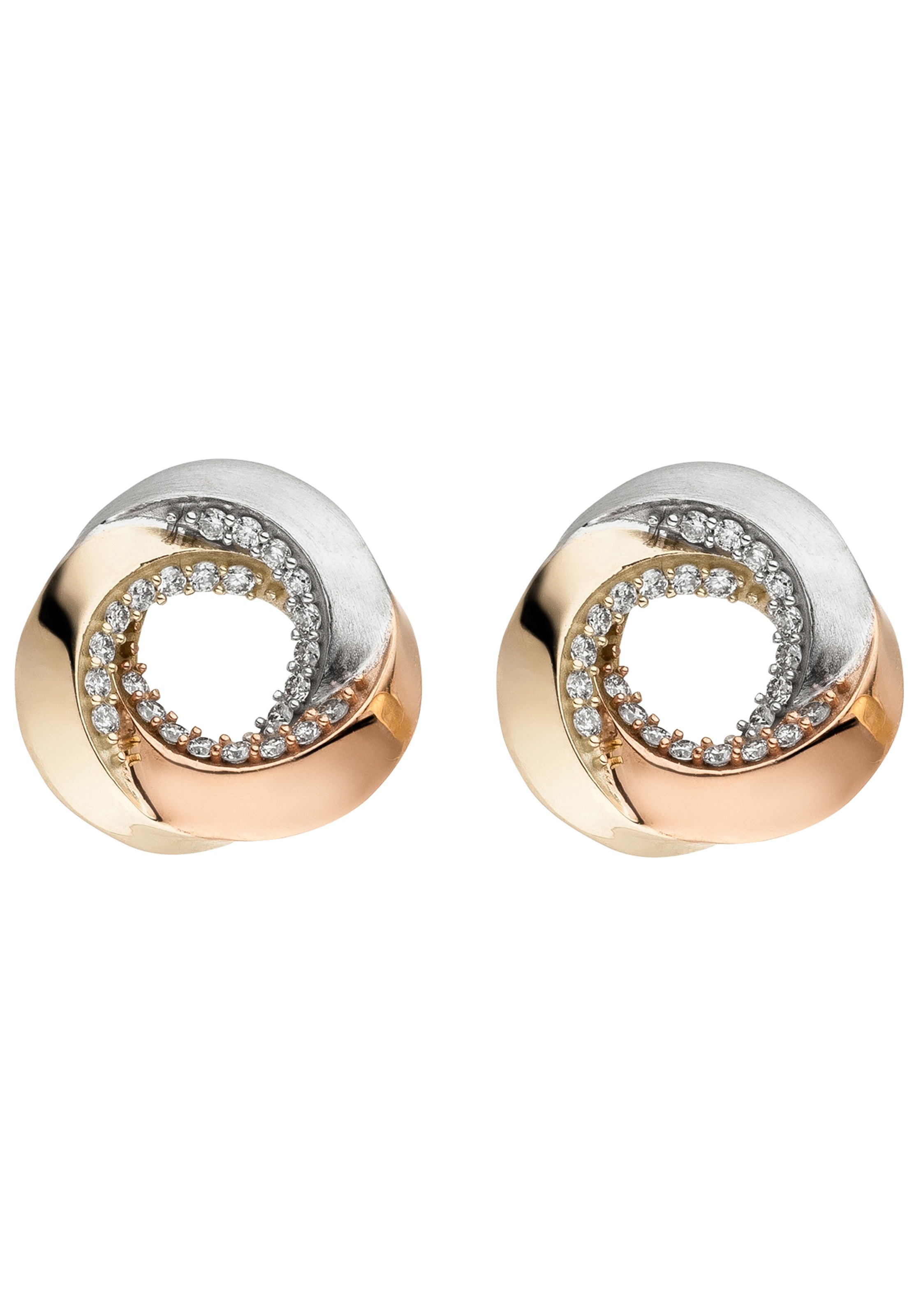 JOBO Paar Ohrstecker »Ohrringe Goldohrringe 12 mm« 585 Gold Tricolor mit 48 Diamanten