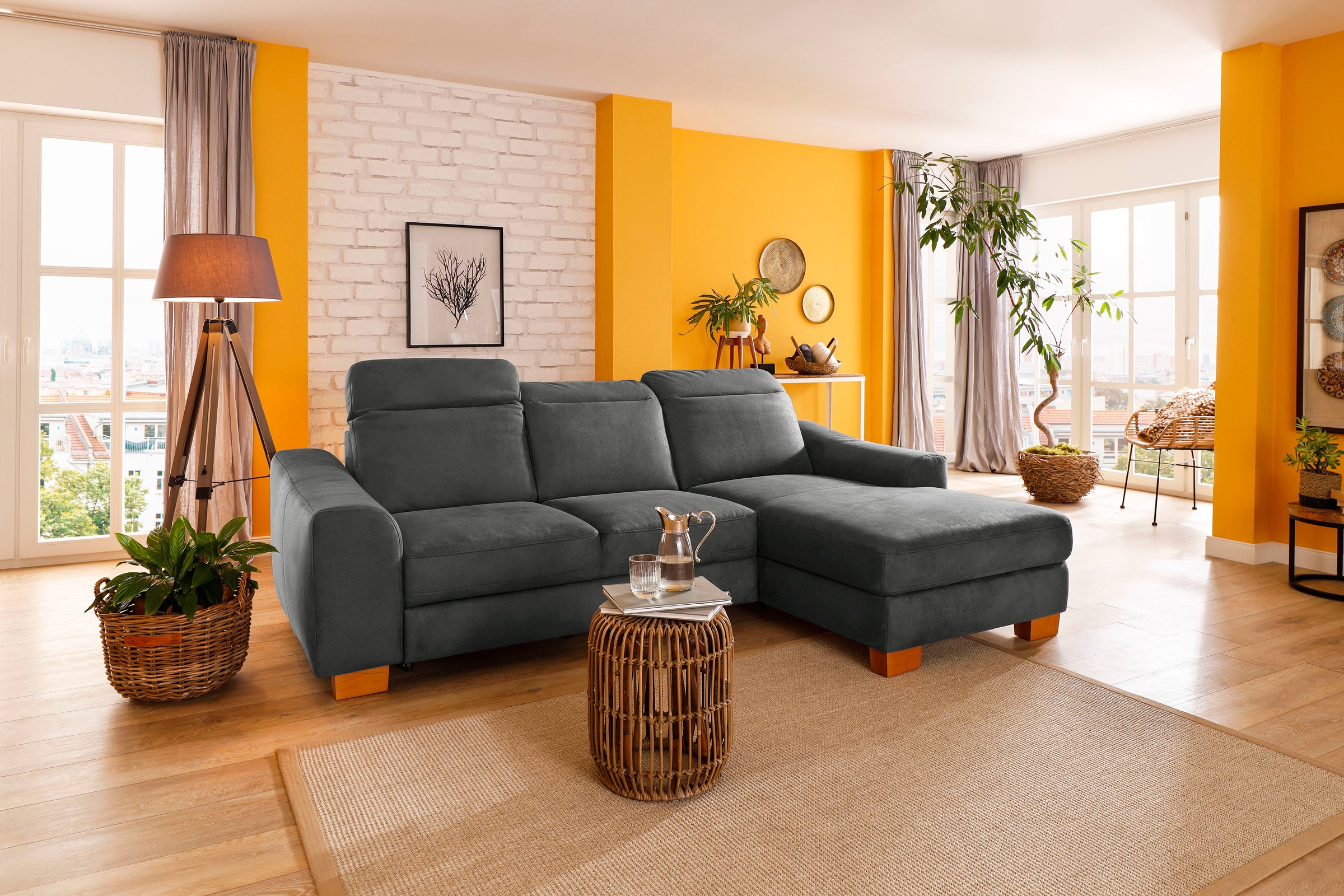 Home affaire Ecksofa "Dundee L-Form" wahlweise mit Kopfteilverstellung und zusätzlich mit Schlaffunktion