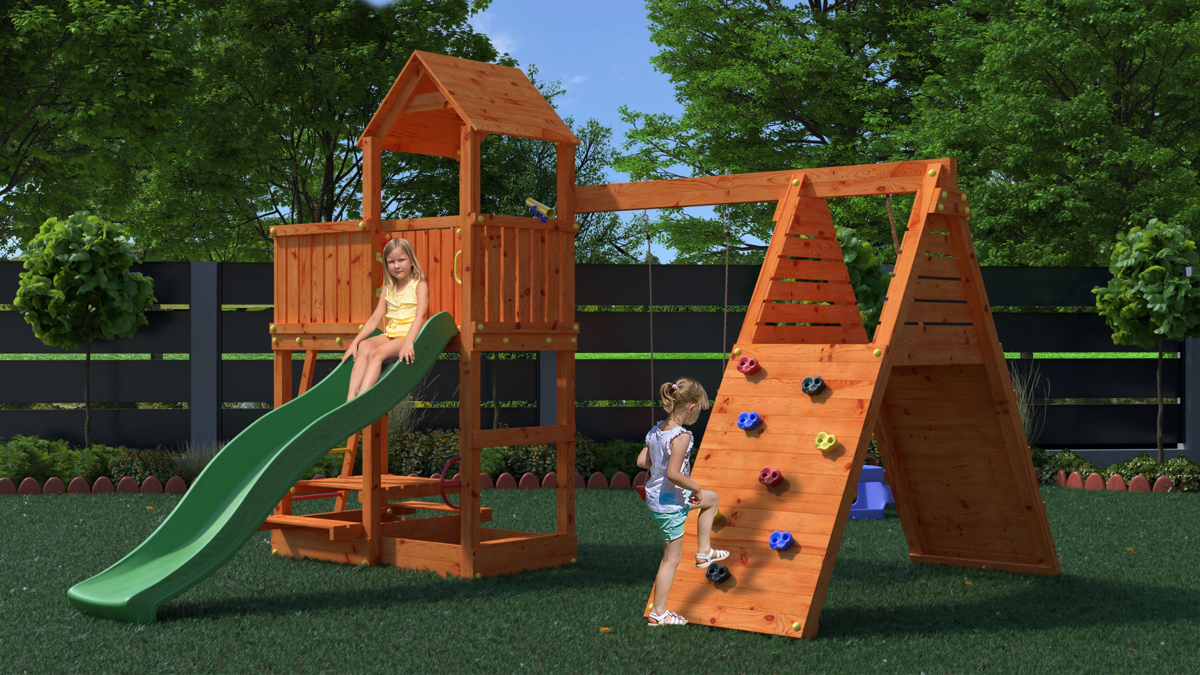 FUNGOO Spielturm »FLUPPI« mit Rutsche, Schaukel und Klettergerüst und Picknicktisch