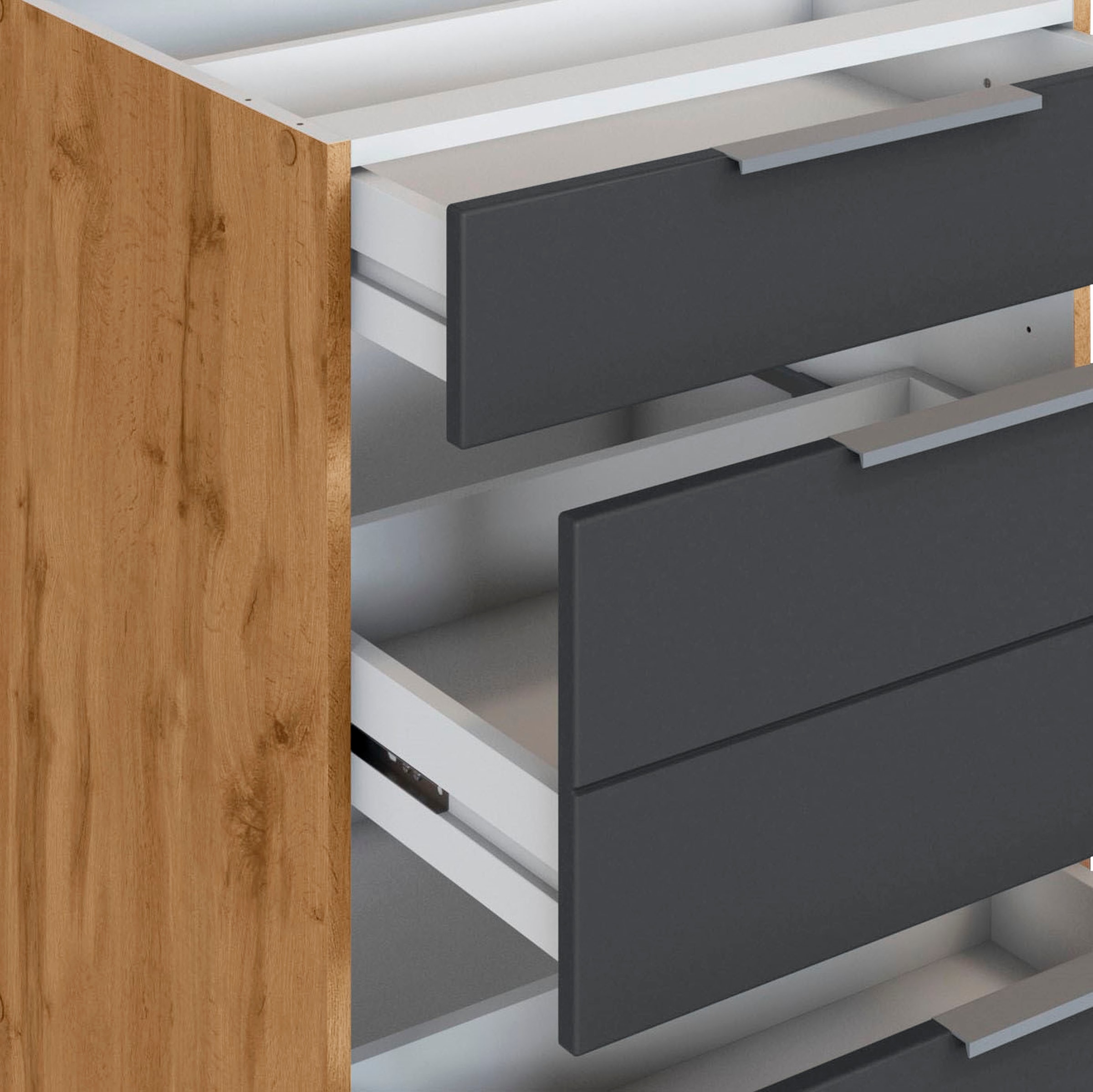 KOCHSTATION Auszugsunterschrank »KS-Luhe«, 60 cm breit, hochwertige MDF-Fronten mit waagerechter Lisene