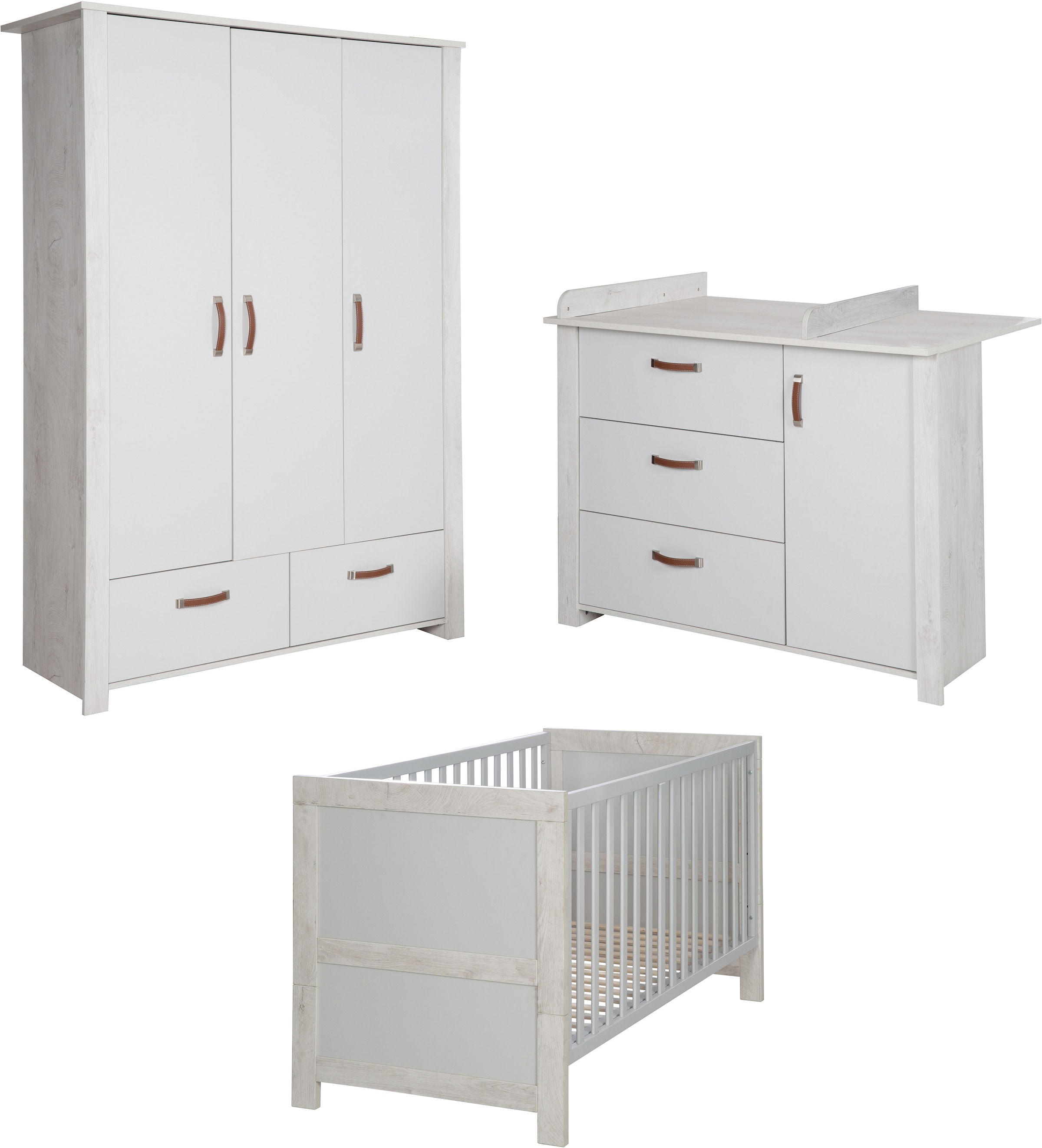 roba® Babyzimmer-Komplettset »Mila«, (Set, 3 St., Kinderbett, Schrank, Wickelkommode), mit Kinderbett, Schrank und Wickelkommode