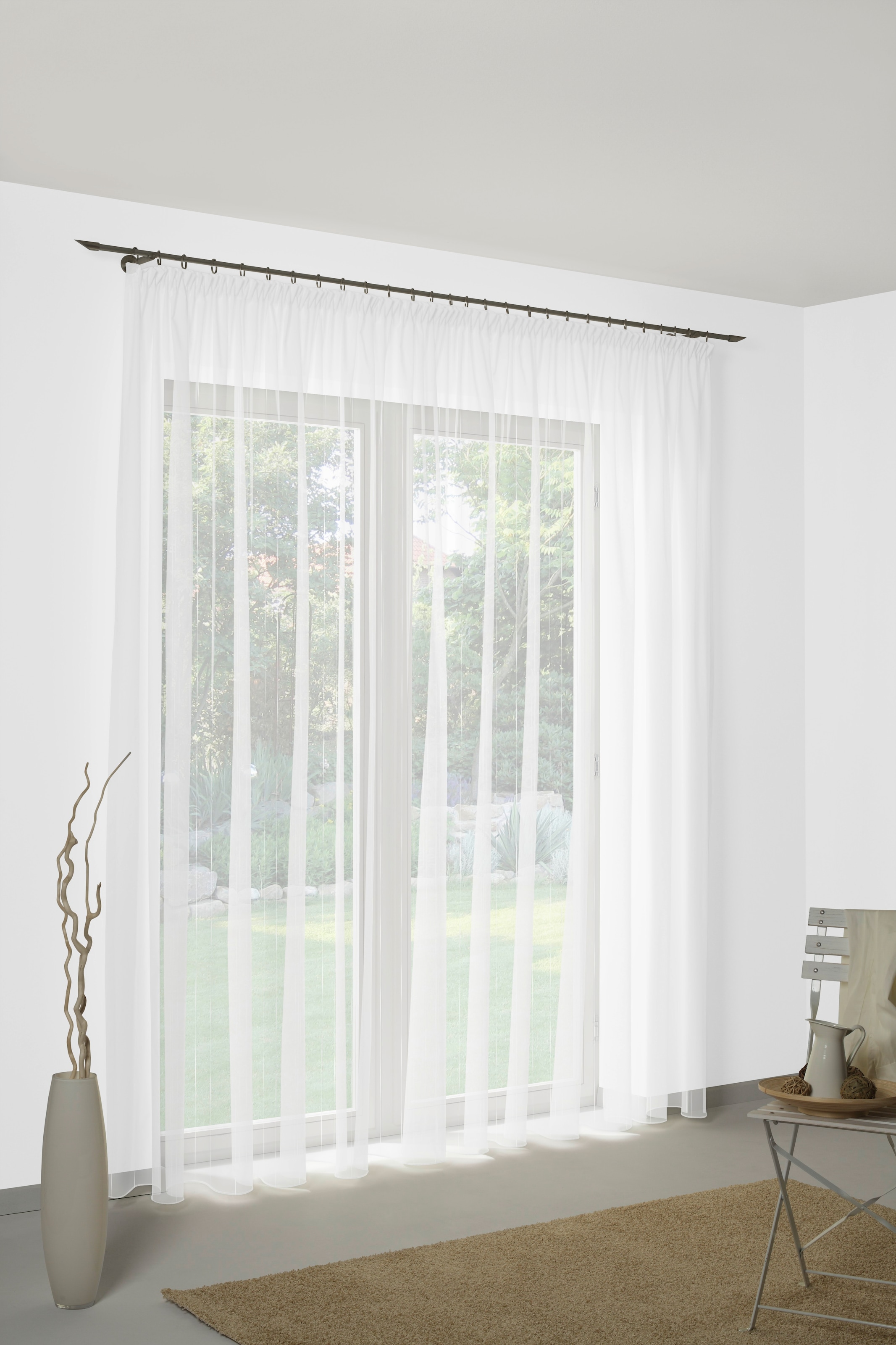 Gardine WIRTH, B:400cm H:160cm, weiß, Voile, Polyester, Wohnzimmer, Gardinen, "Manuela", Store