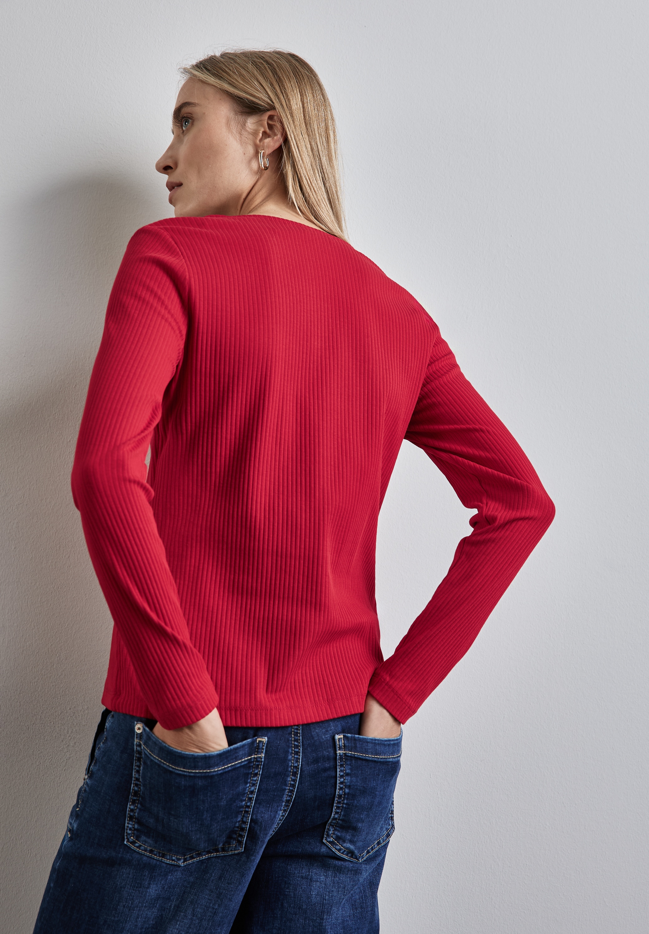 STREET ONE Langarmshirt, gerippt, mit Herz-Ausschnitt