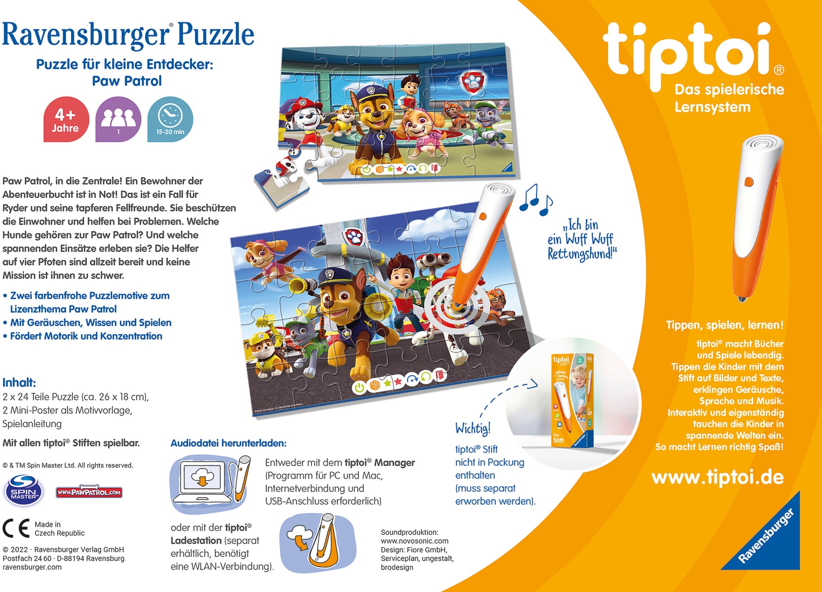 Ravensburger Puzzle »tiptoi® Puzzle für kleine Entdecker: PAW Patrol«, (2 x 24 Teile) Made in Europe, FSC® - schützt Wald - weltweit