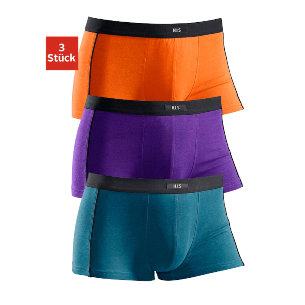 H.I.S Boxershorts, (Packung, 3 St.), in Hipster-Form mit schmalen Piping