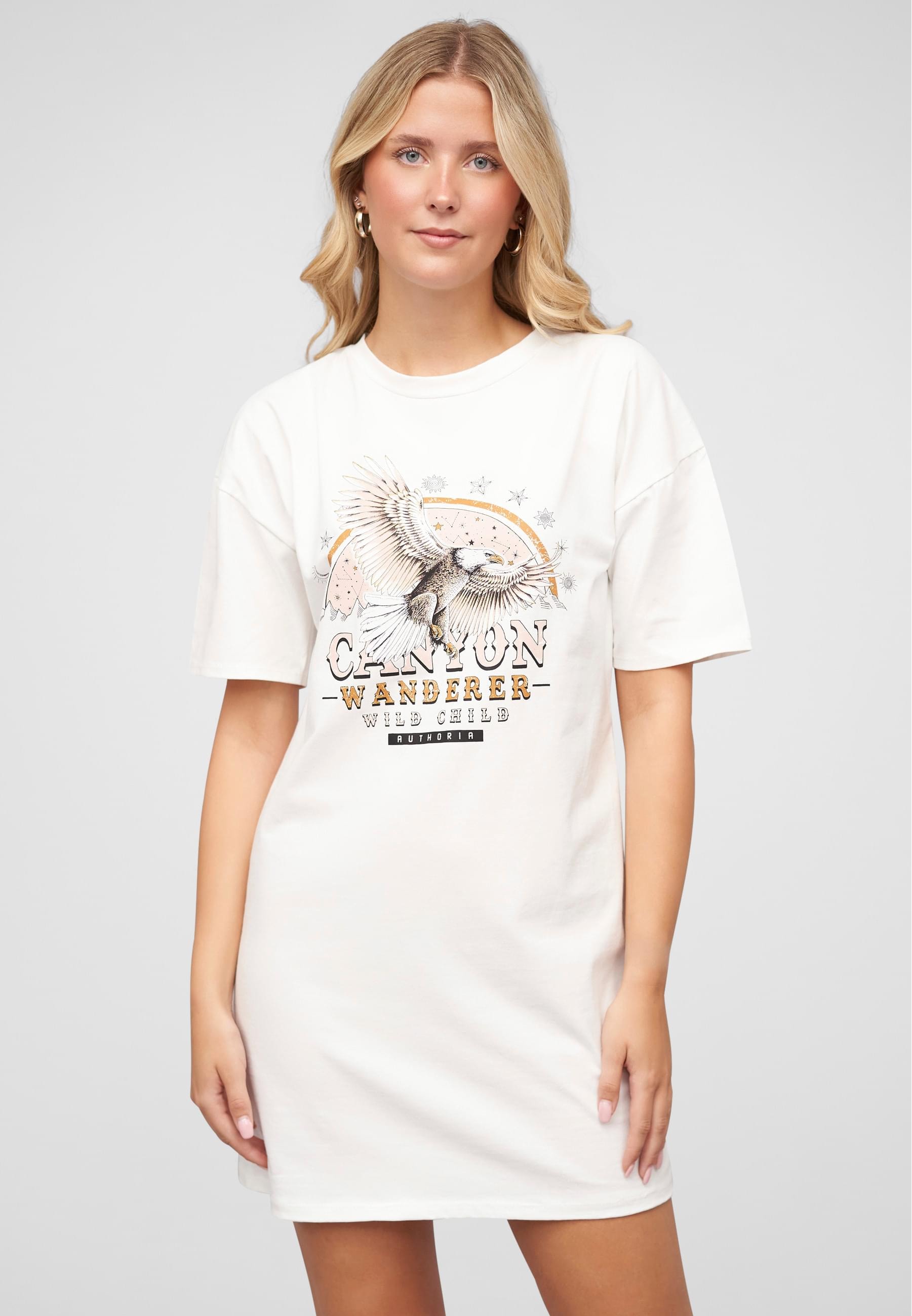 CLOUD 5IVE Langarmshirt »CLOUD 5IVE T-Shirt Kleid mit Adler Print und Rundhals«, (1 tlg.)