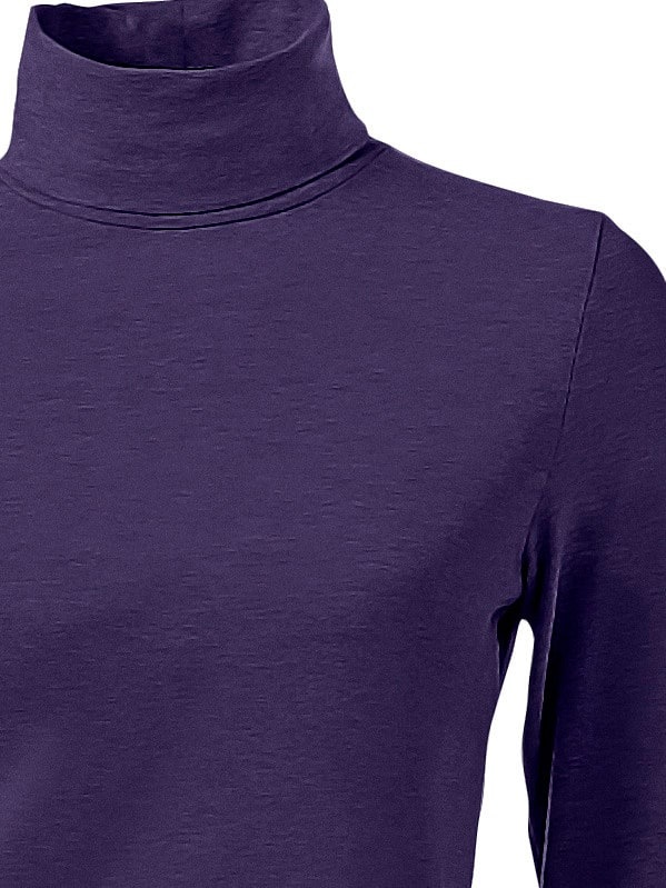 Rollkragenshirt HEINE "Rollkragen-Shirt", Damen, Gr. 46, lila (pflaume), 95% Baumwolle, 5% Elasthan, unifarben, Shirts 3