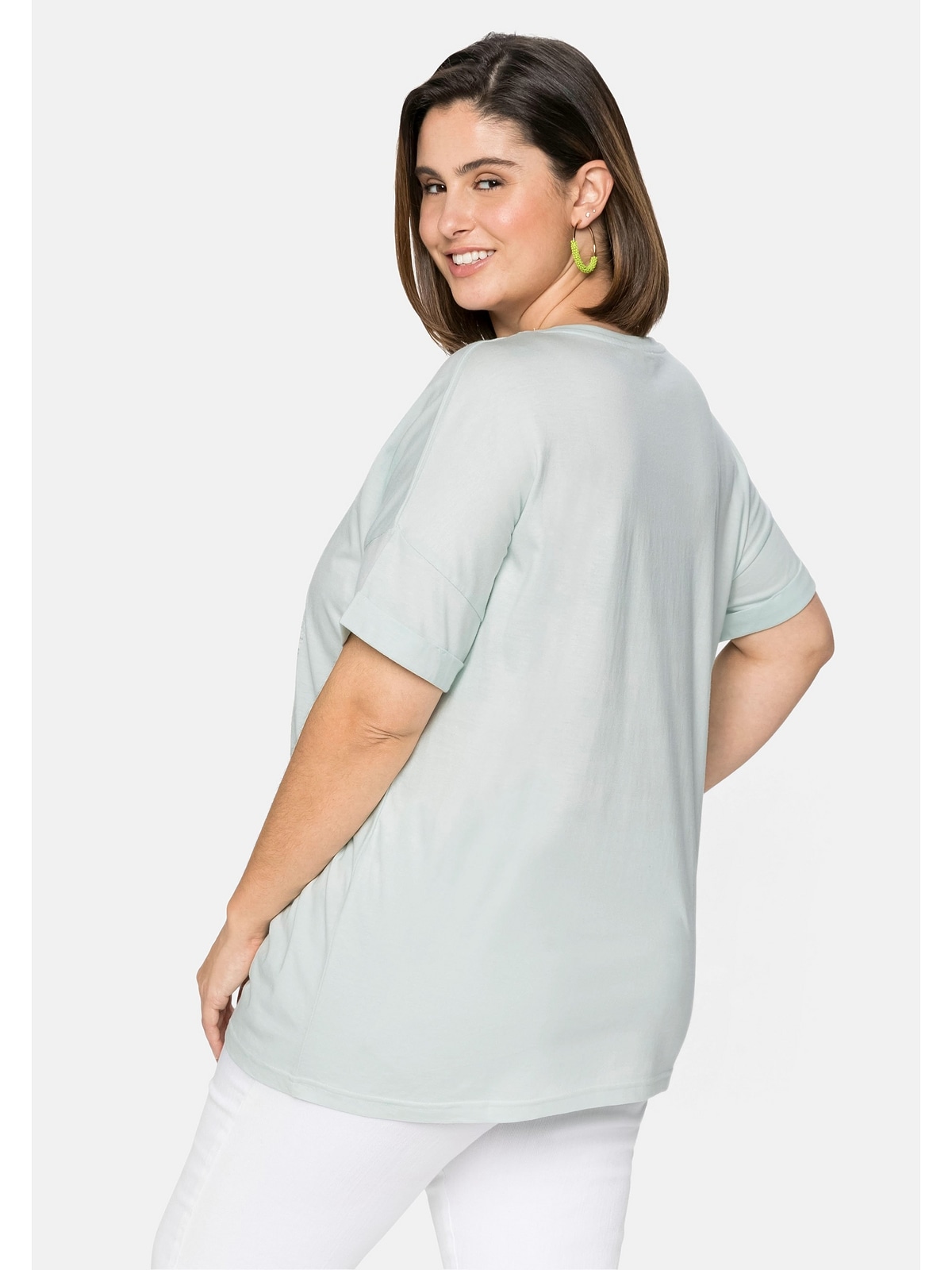 Sheego T-Shirt Frontdruck | Ärmelaufschlag und mit Größen«, kaufen »Große BAUR für