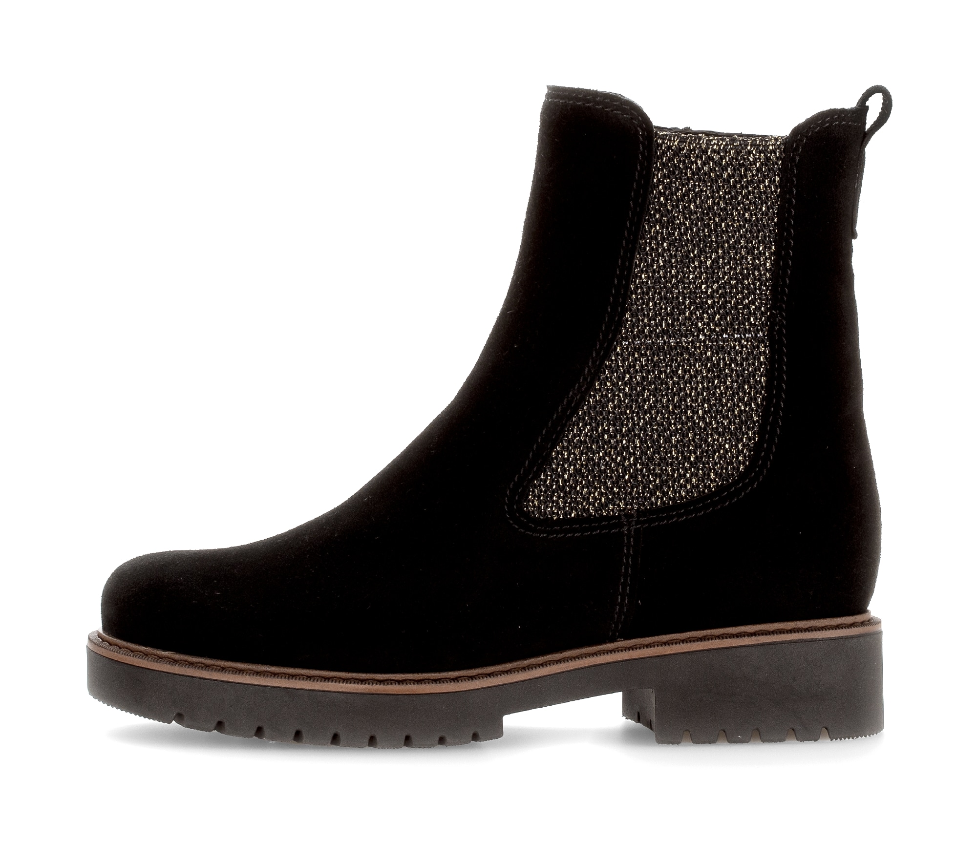 Gabor Chelseaboots »KOS«, Blockabsatz, Stiefelette mit meliertem Stretcheinsatz, in Extraweite K