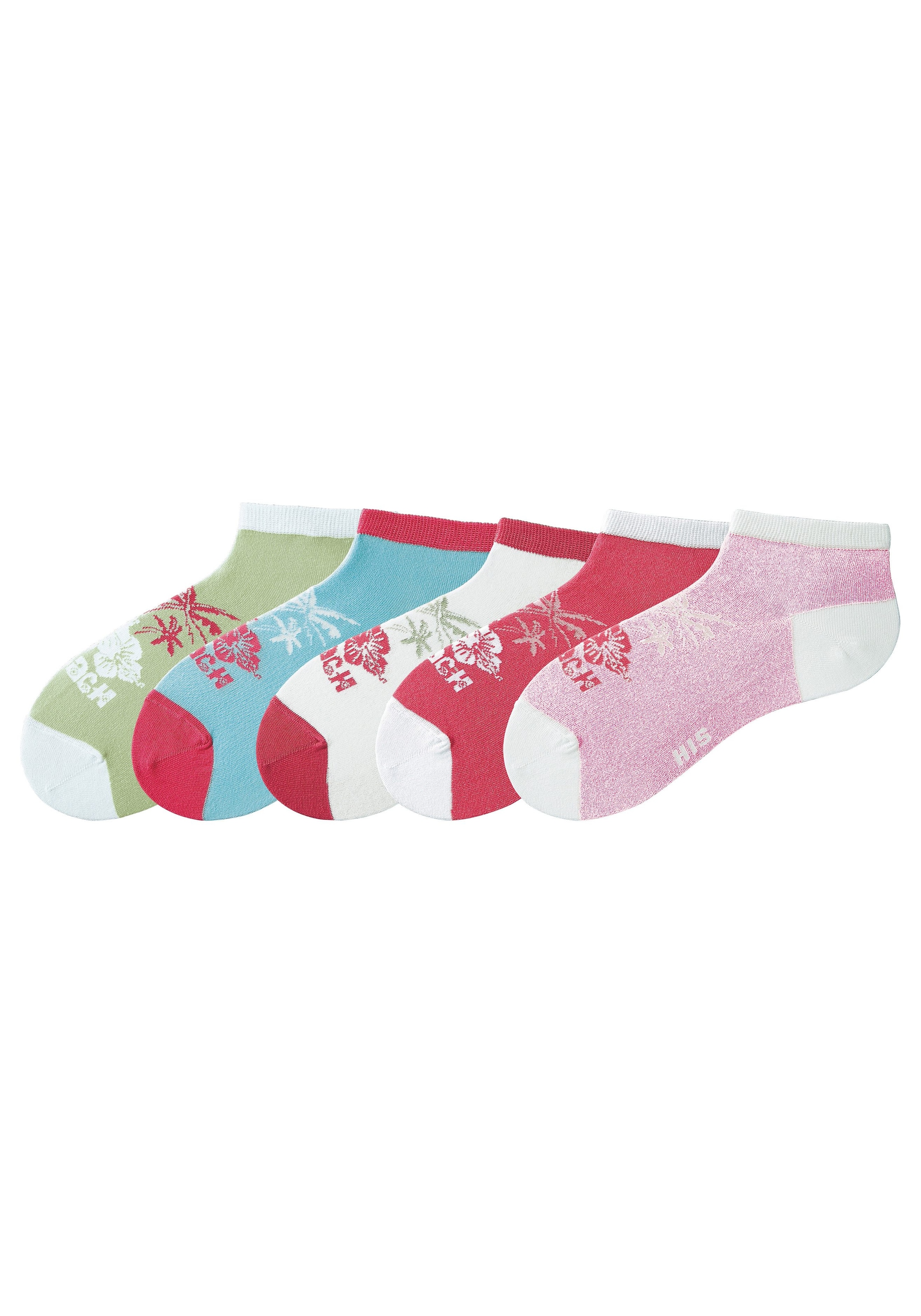 H.I.S Sneakersocken, (Packung, 5 Paar), im farbenfrohen Hawaii Design