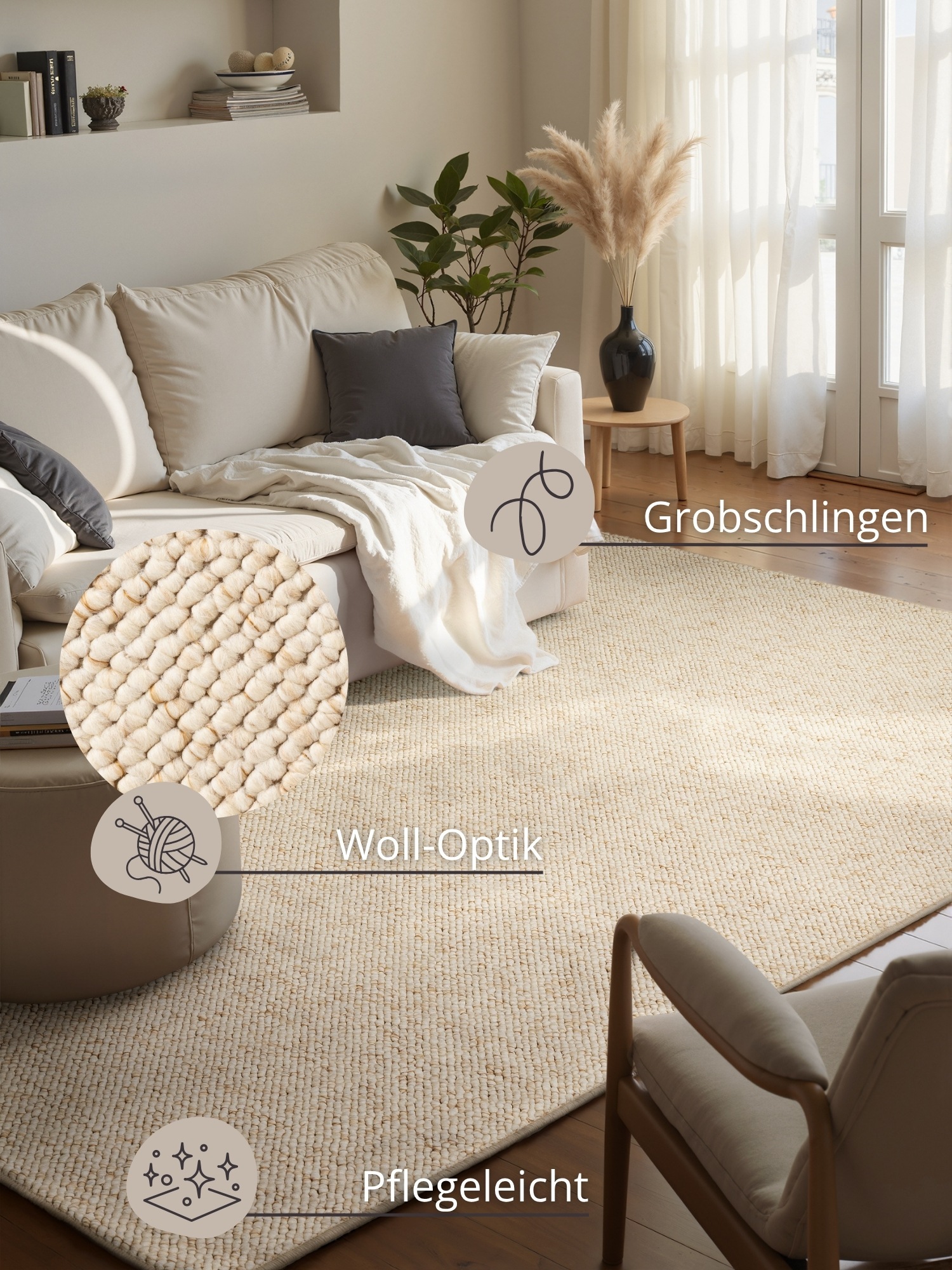 HANSE Home Teppich »Wolly 2« rechteckig 12 mm Höhe Flachgewebe, Läufer, Skandi, Woll-Optik, Esszimmer, Wohnzimmer, Flur