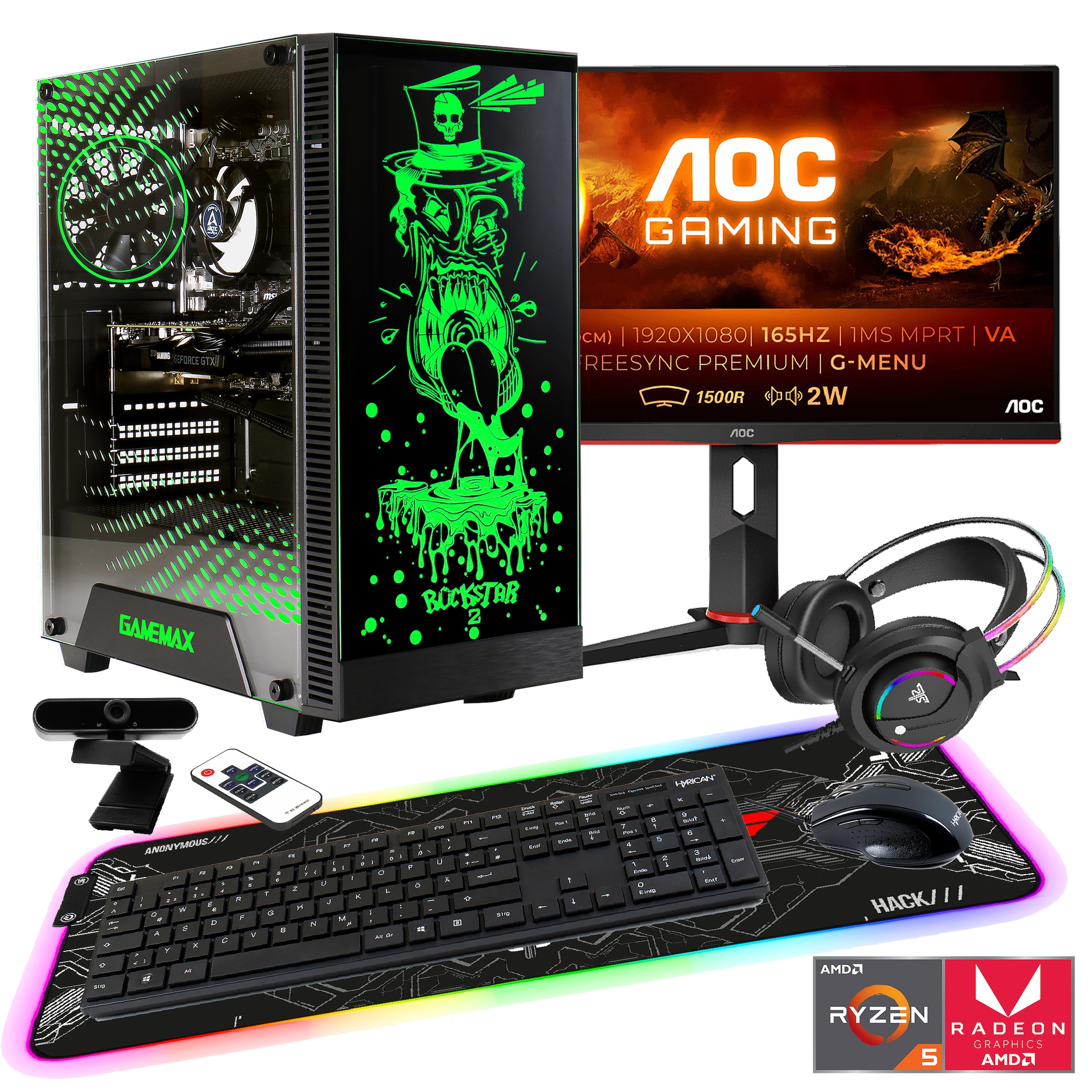 PC-Komplettsystem, Windows 11, inklusive 24" Monitor AOC C24G2AE/BK