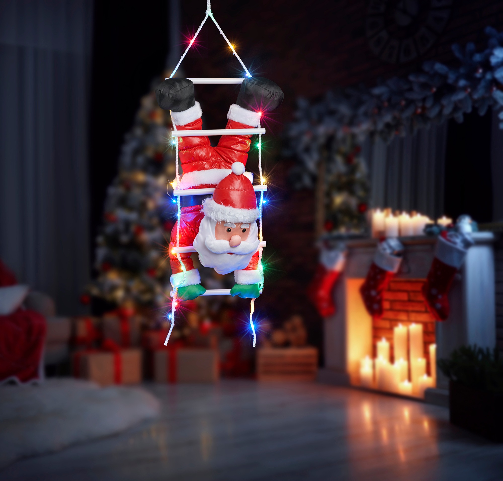 BONETTI LED Dekofigur »Weihnachtsmann kopfüber«, 30 flammig, mit 30 bunten LEDs, Weihnachtsdeko aussen
