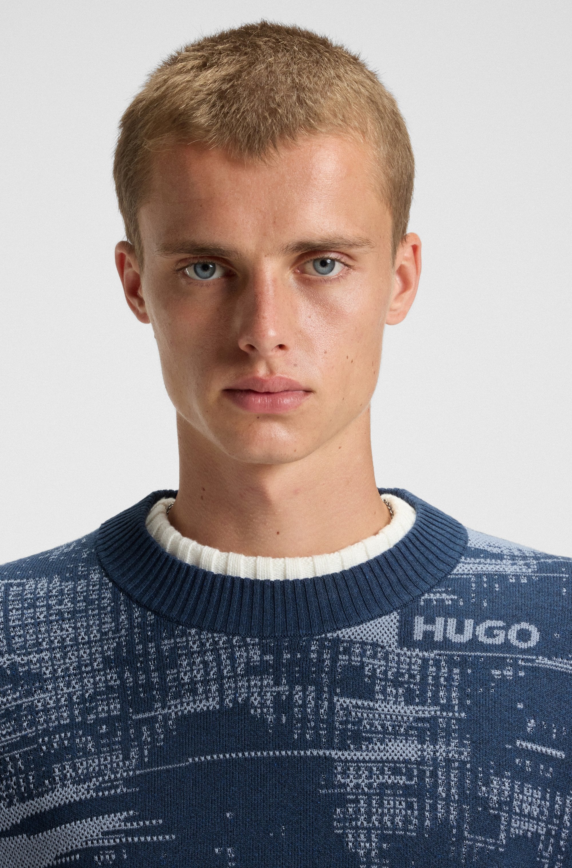 HUGO Blue Jacquardpullover »Sorbas«, Rundhalsausschnitt, relaxed fit, Baumwollmix