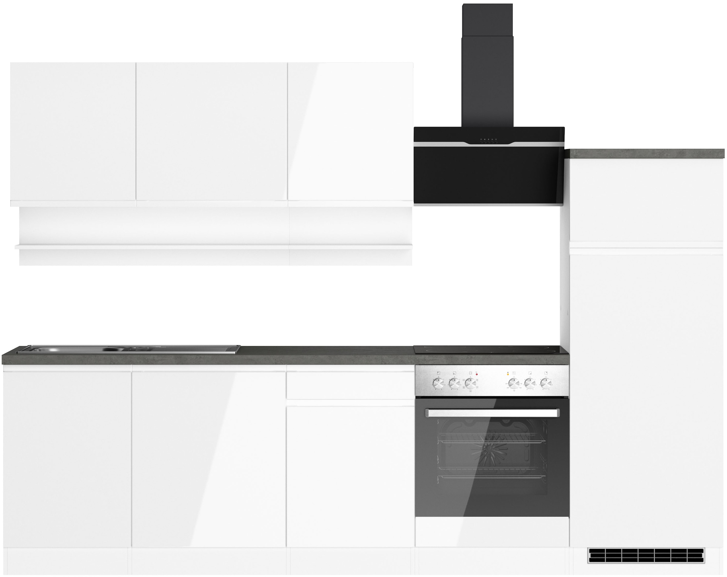 KOCHSTATION Küchenzeile "KS-Virginia,neu in verbesserter Ausführung" Arbeitsplatte 38 mm stark, Stauraum, Softclose, Breite 280 cm, Soft-Close, wahlweise mit E-Geräten