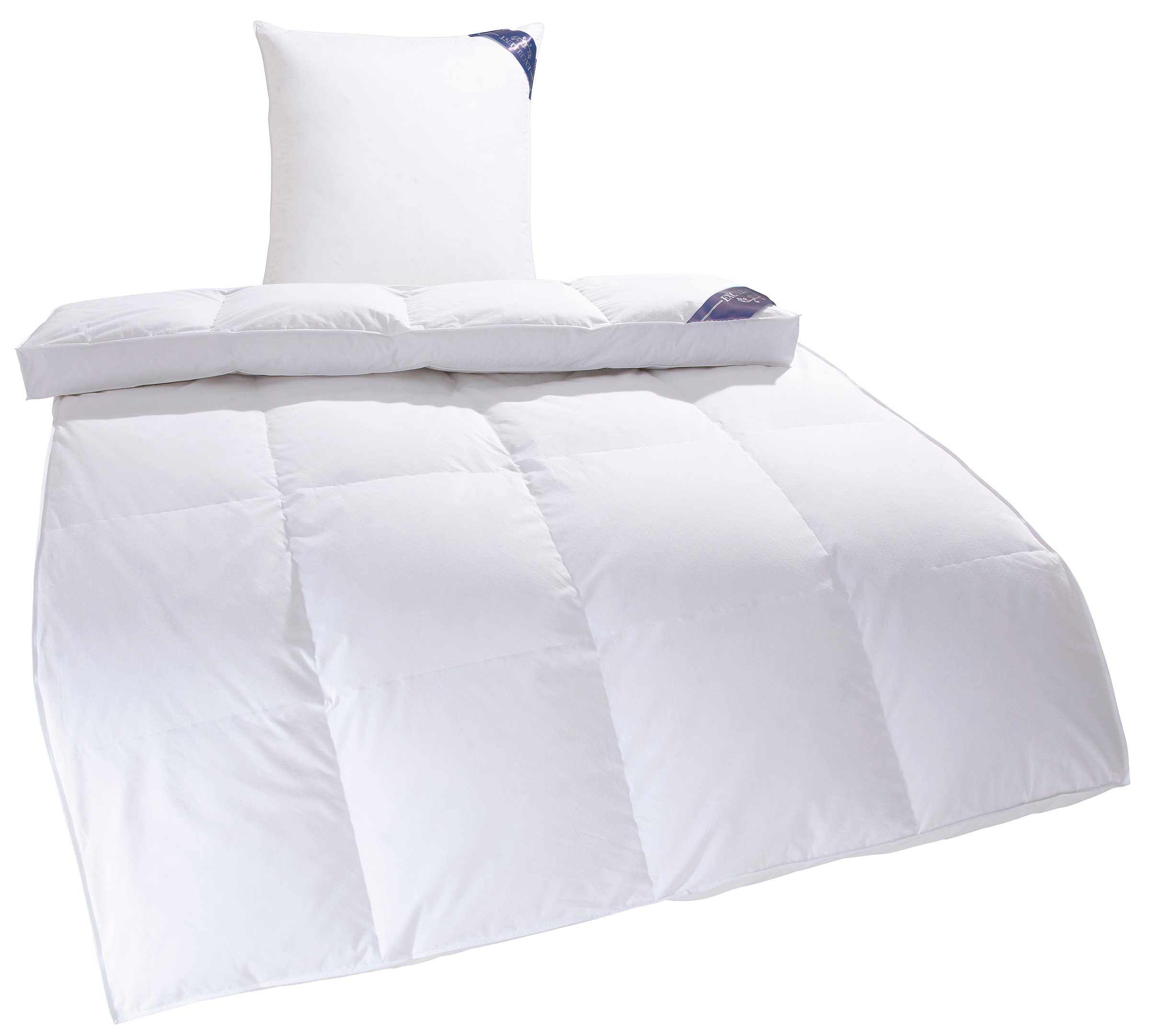 Excellent Daunenbettdecke + 3-Kammer-Kopfkissen »Venedig, 2-tlg, hergestellt in Deutschland, verschiedene Größen«, (Spar-Set, 2-Tlg.), Decke mit Kissen,Set, Sommer, Winter, Bettdecke 135x200 cm, 155x220 cm