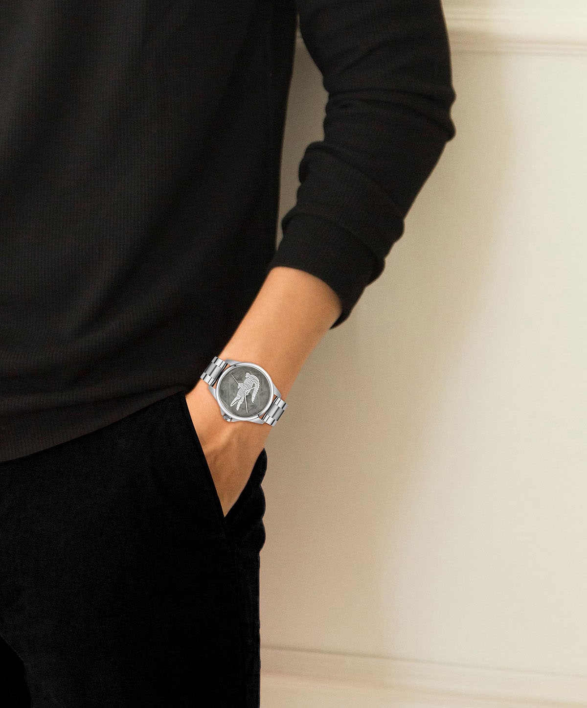 Lacoste Quarzuhr »LE CROC«, Armbanduhr, Herrenuhr, Edelstahlarmband, analog