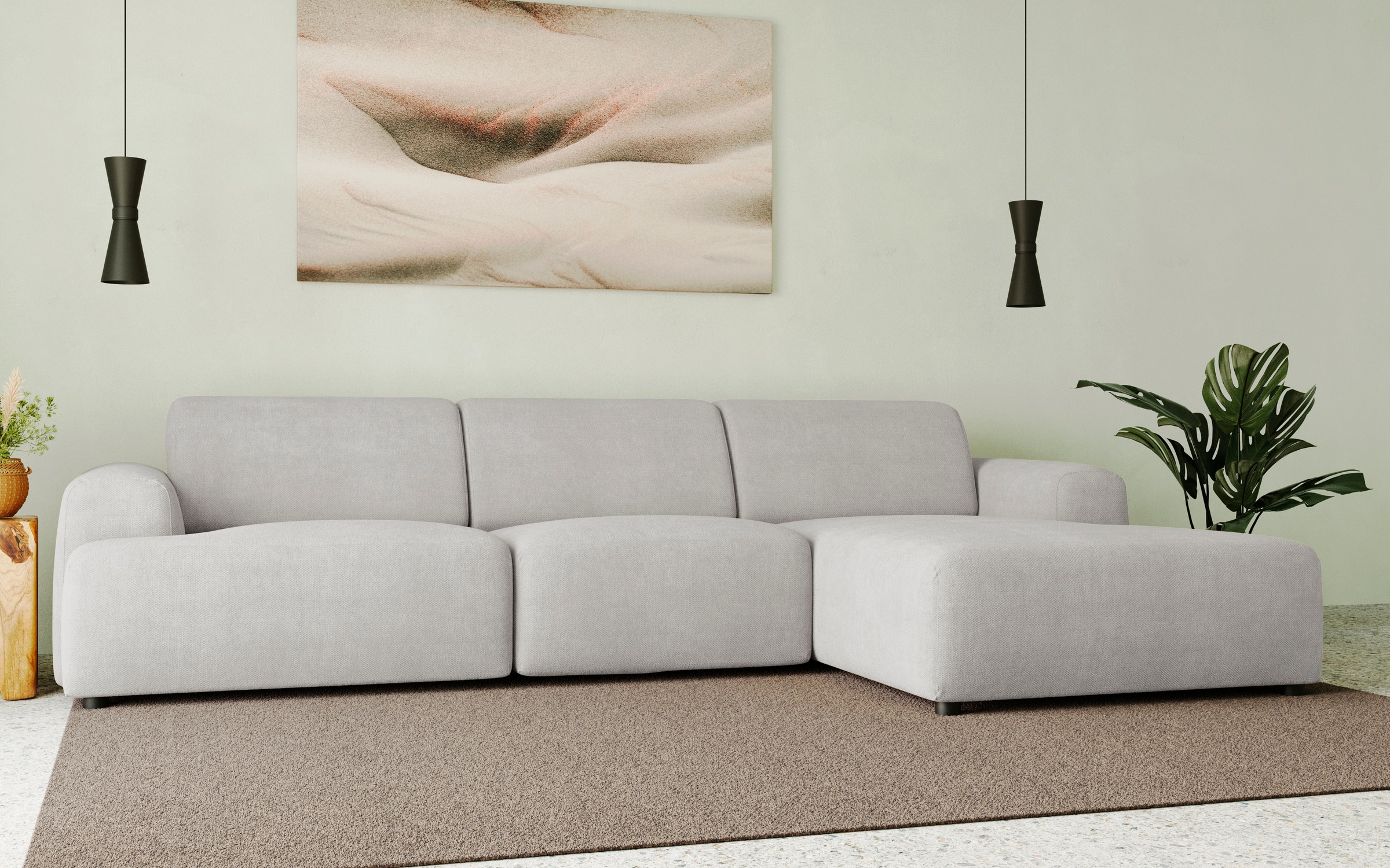 andas Ecksofa »Linkka, Breite 301 cm«, L-Form, in einem weichen Chenille-Stoff, mit Wellenunterfederung