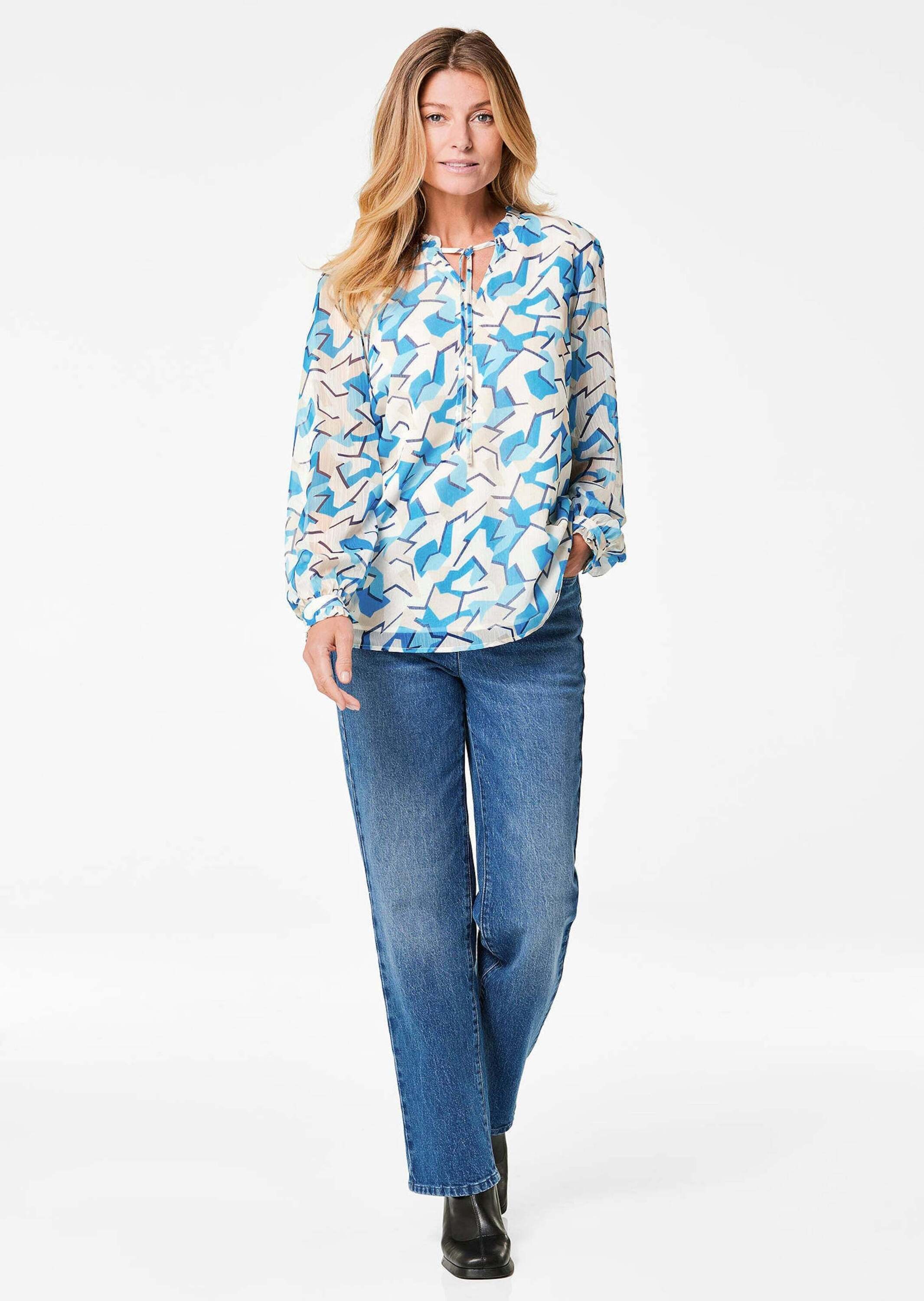 Goldner Bluse Chiffon Blouse Blue Patterned 44 3