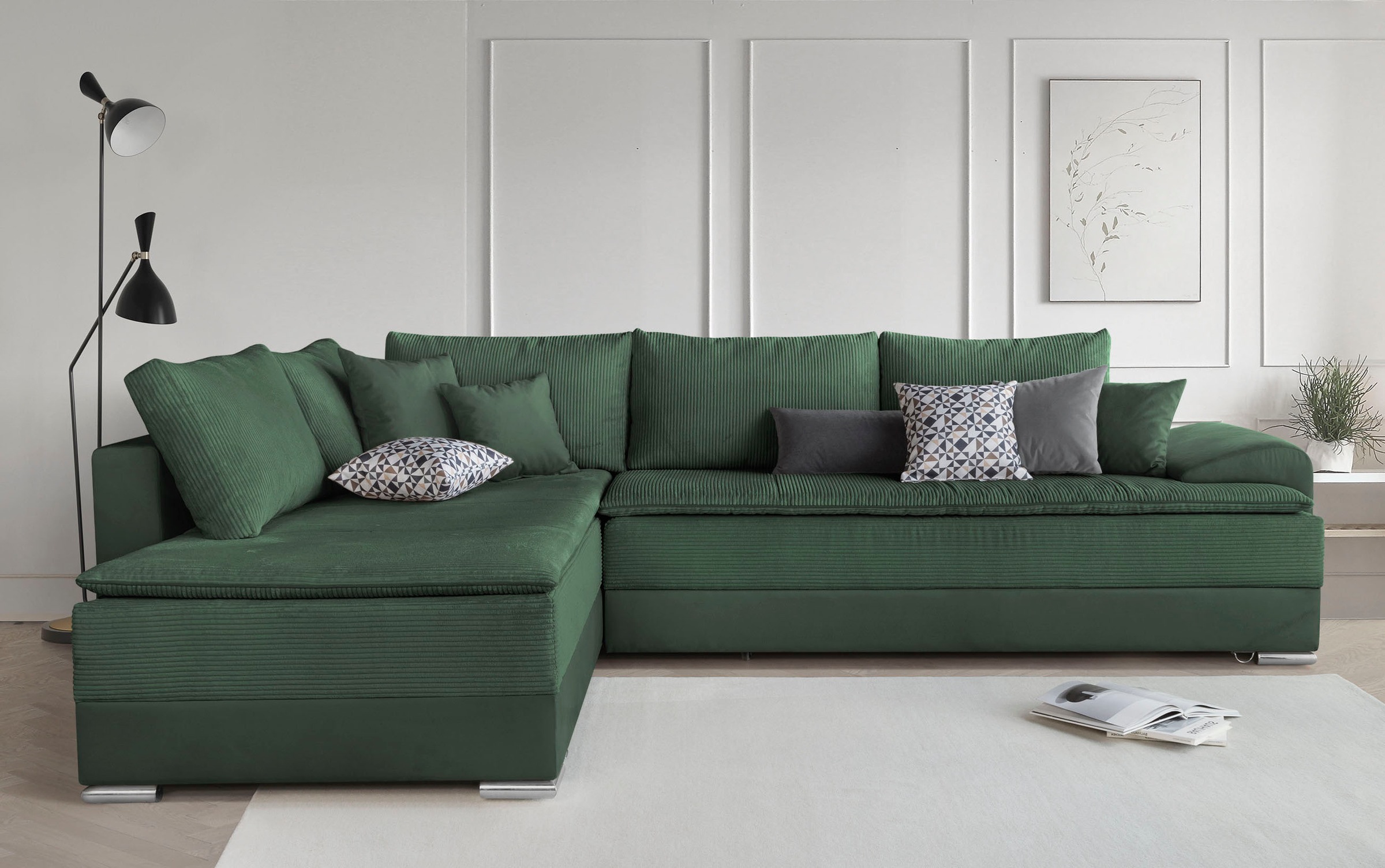 OTTO home "Night & Day L-Form, B: 324 cm" mit Bettfunktion, Bettkasten & 3 Zierkissen, Boxspringbett 180x200 cm