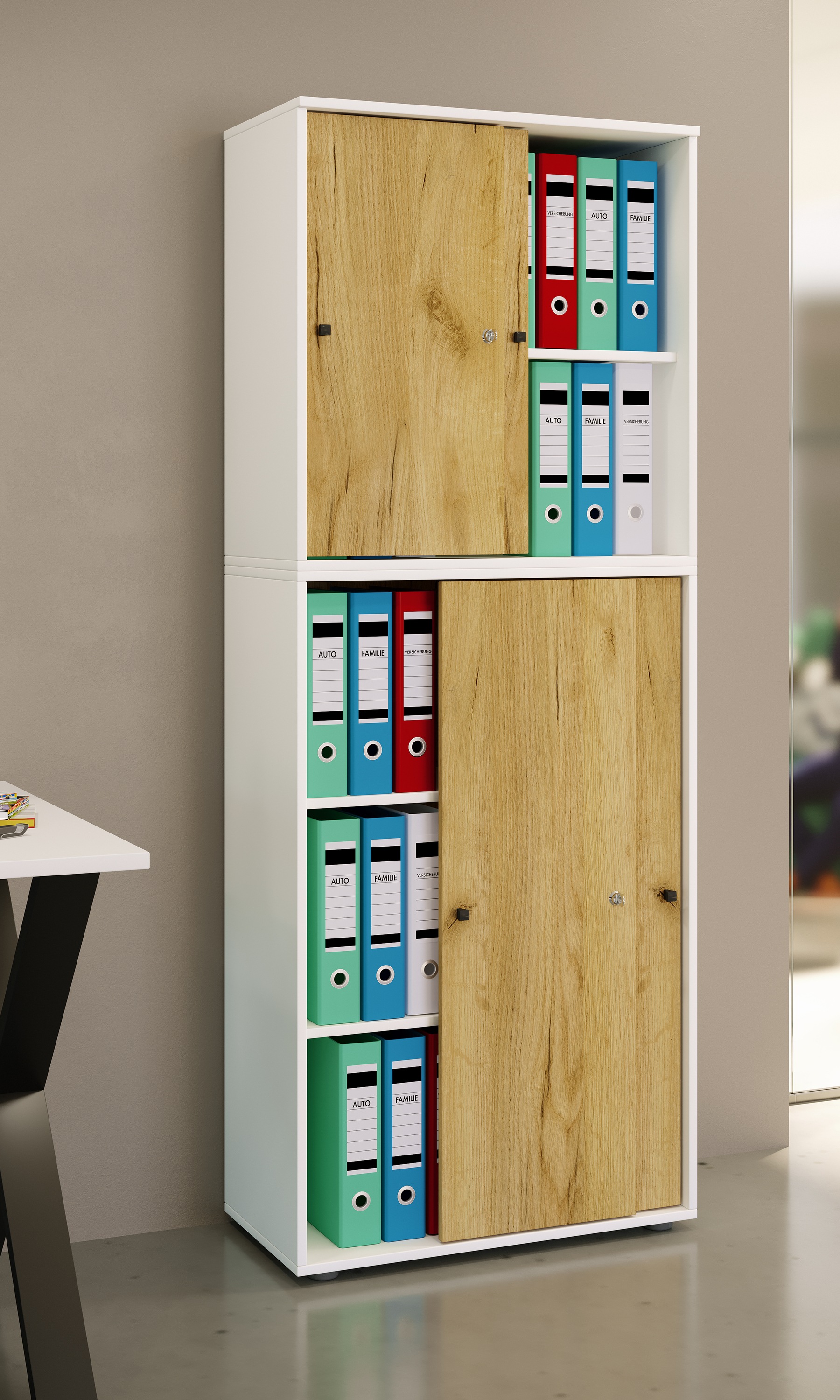 VCM Aktenschrank »VCM Büroschrank mit 5 Fächern | moderner Aktenschrank mit Schiebetüren | Maße ca. B. 70 x H. 184 x T. 37 cm ¿ Lona 5-Fach«, (1 St.)