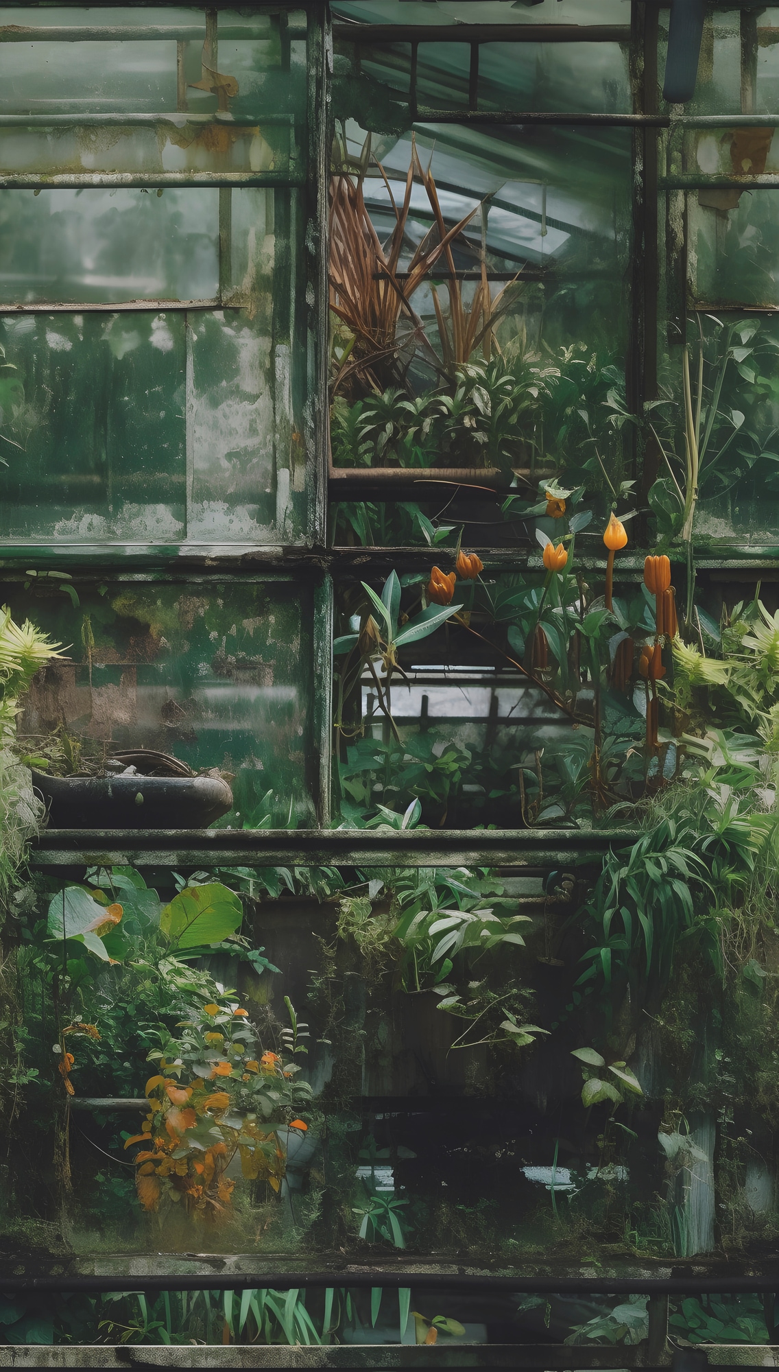 living walls Vliestapete »Fototapete Gewächshaus Vintage Grün erweiterbar« tropisch strukturiert